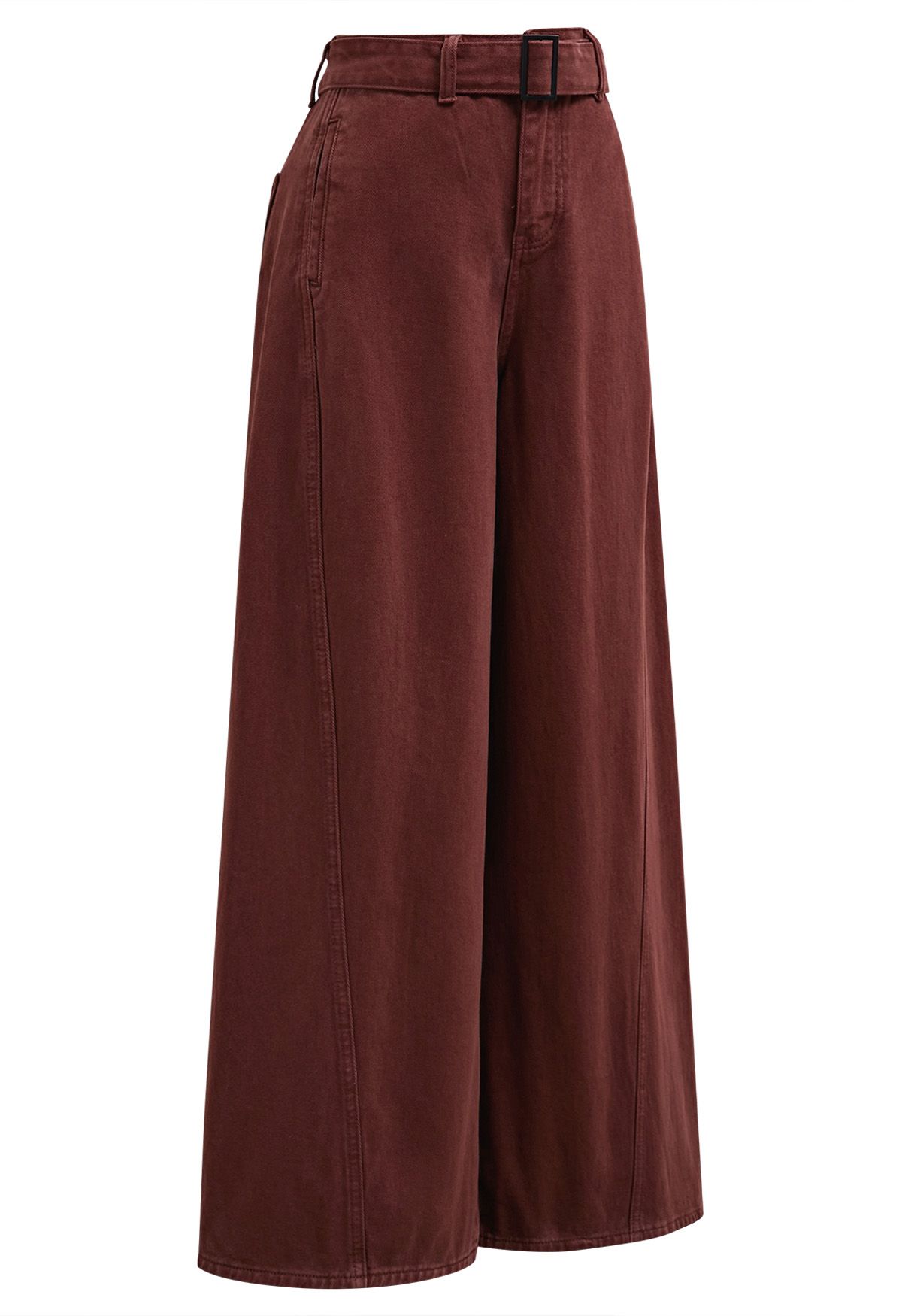 Jean large taille haute classique avec ceinture en bordeaux