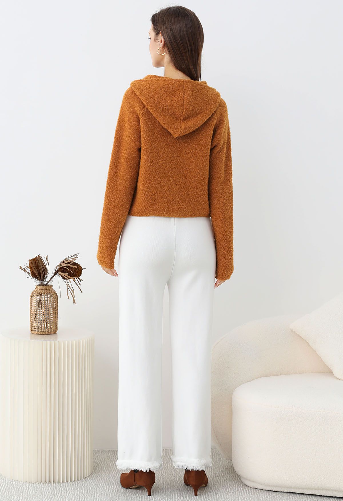 Cardigan zippé à capuche en tricot orange Winter Essentials