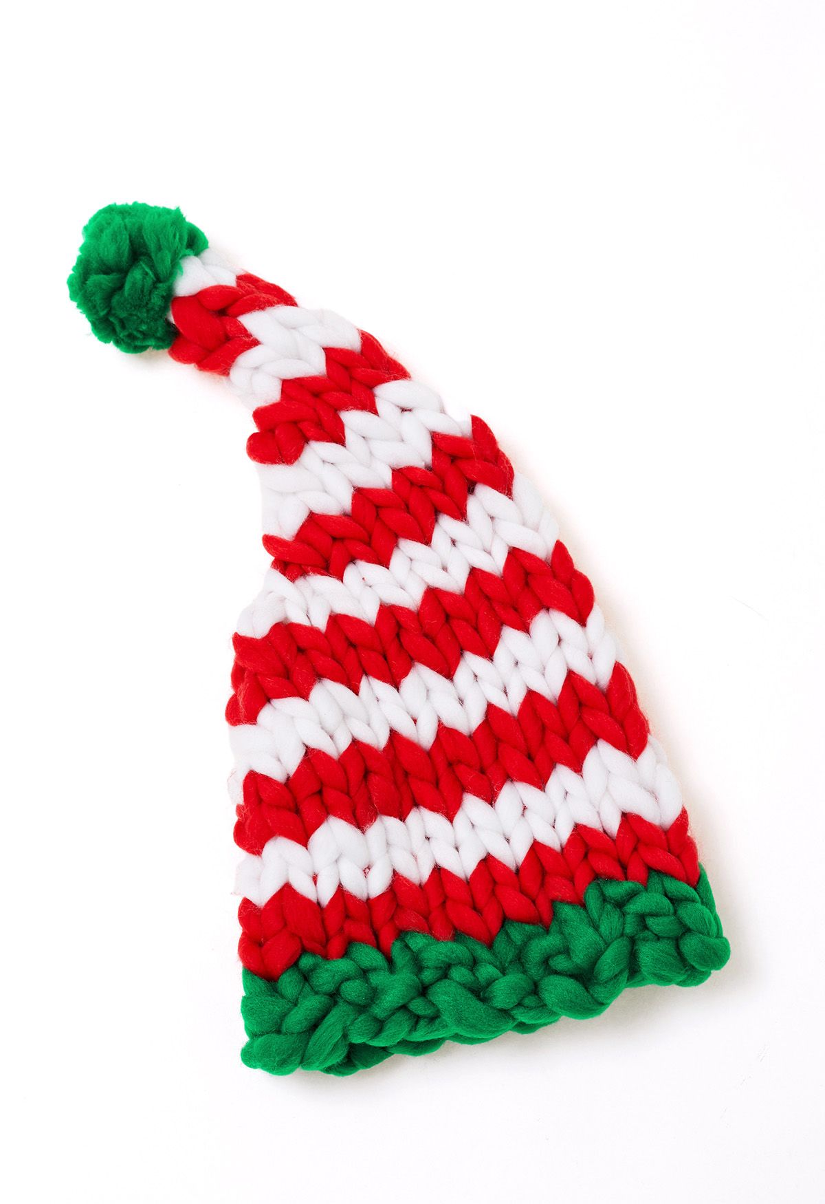 Bonnet de Noël tricoté à la main avec pompon tressé à rayures