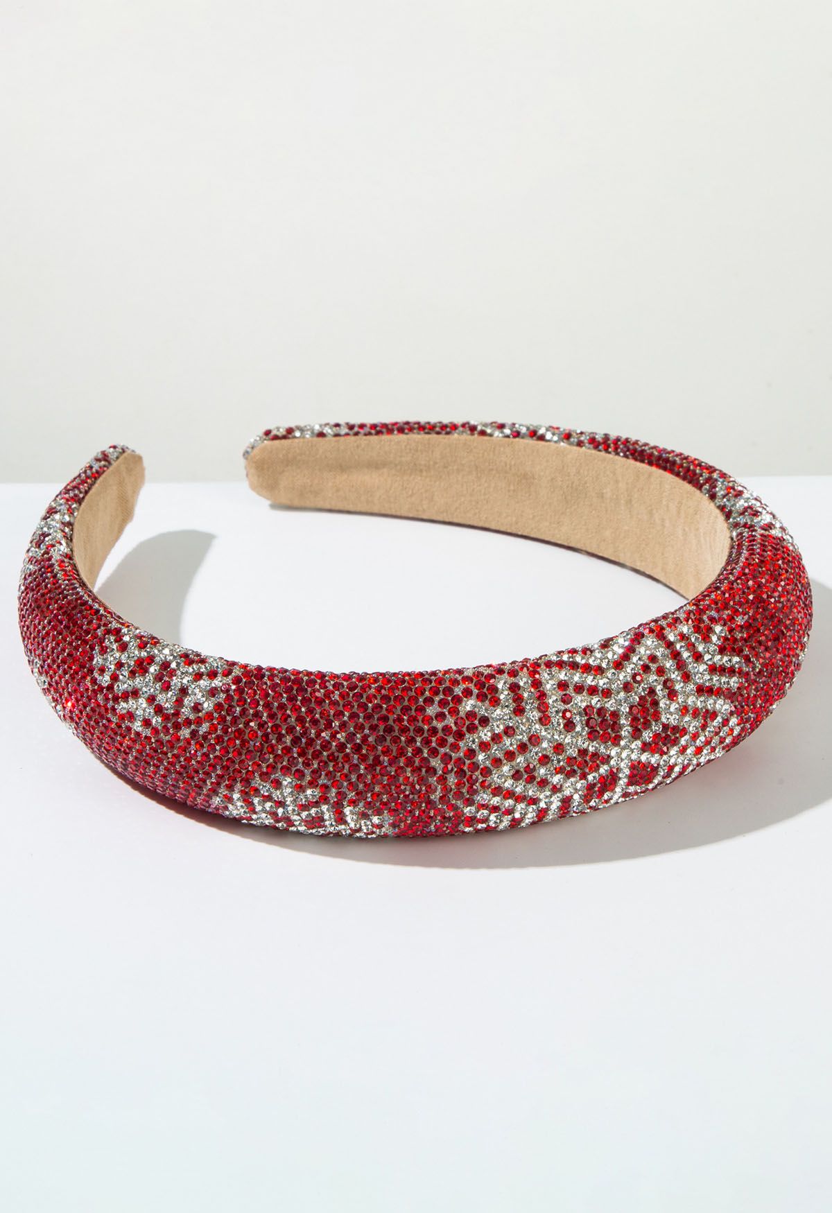 Bandeau en éponge avec strass et flocons de neige en rouge