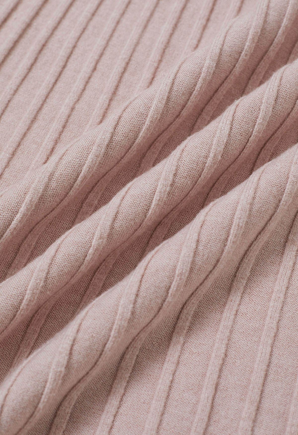 Robe mi-longue en maille côtelée à épaules dénudées et à nouer soi-même en rose