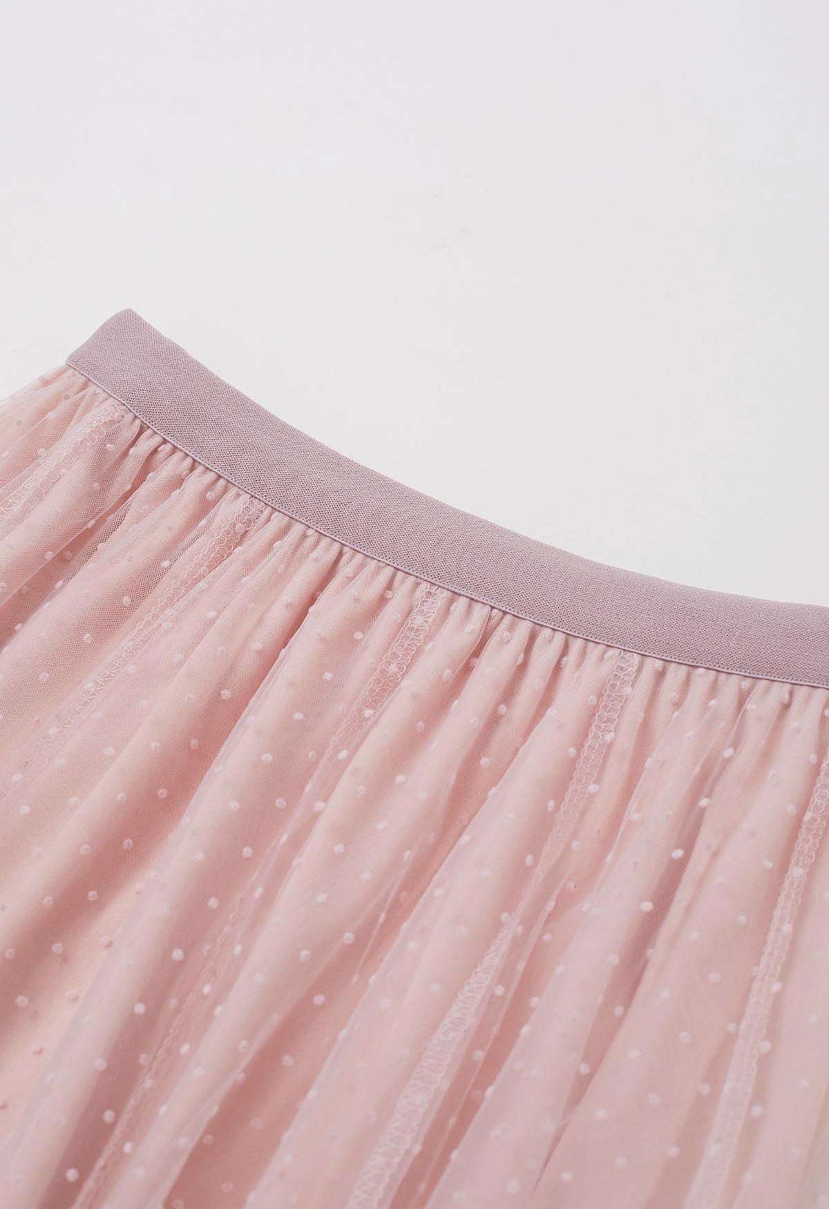 Flock Dots Double-Layered Mesh Tulle Maxi Skirt in Pink