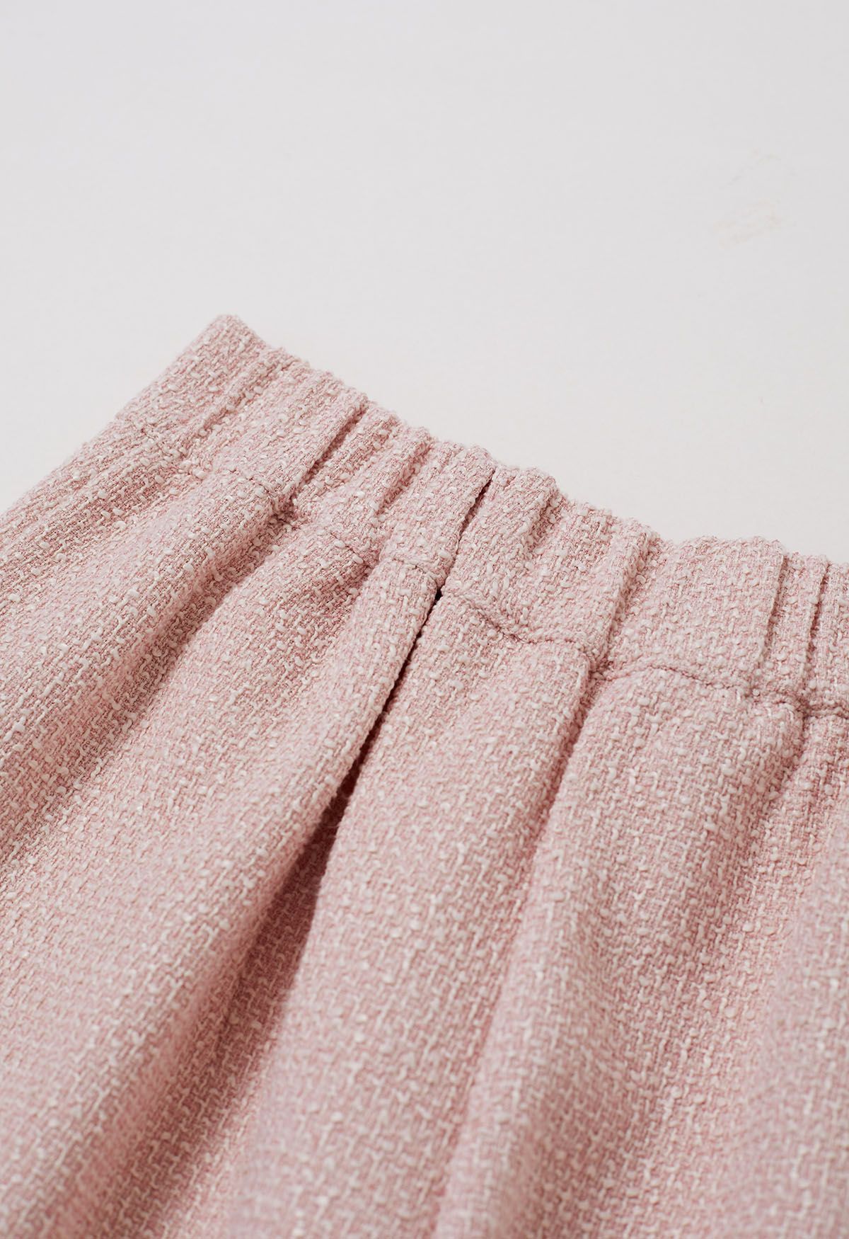 Stylish Tweed Pleats Palazzo Pants in Pink