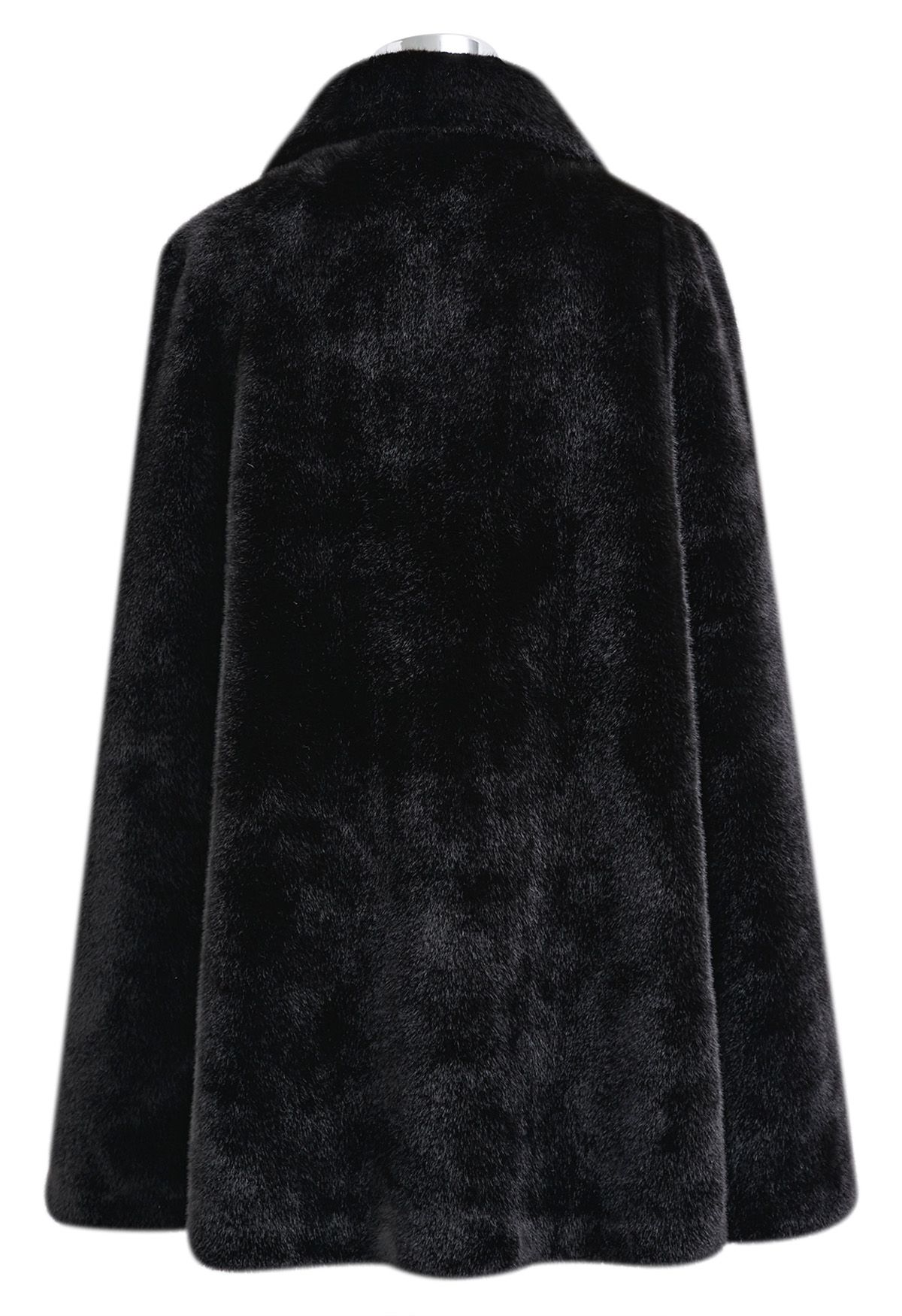 Manteau cape en fausse fourrure à double boutonnage avec col en noir