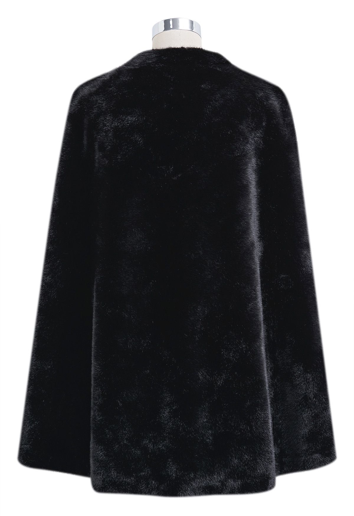 Manteau cape en fausse fourrure avec boutons en strass en noir