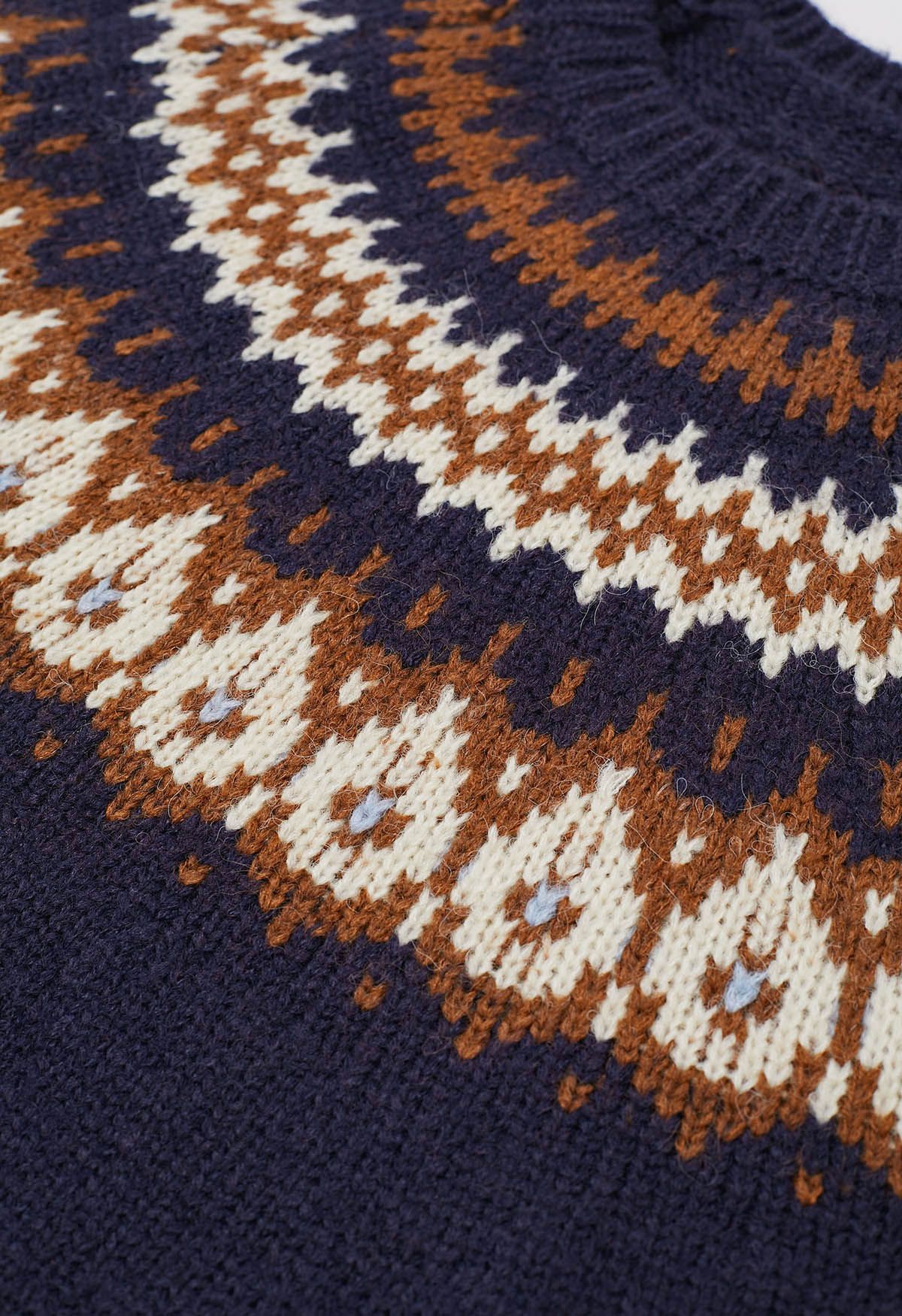 Pull en tricot Fair Isle ludique à motif de gouttes d'eau en bleu marine