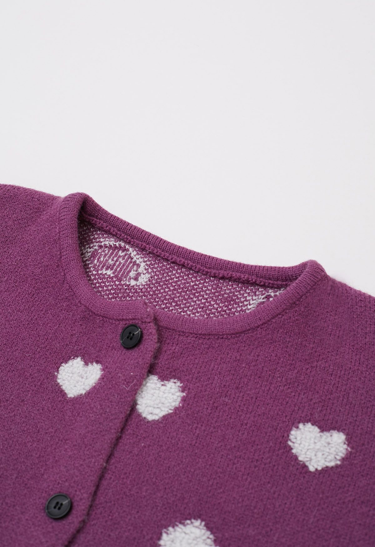 Cardigan boutonné en tricot jacquard à cœur pelucheux en violet