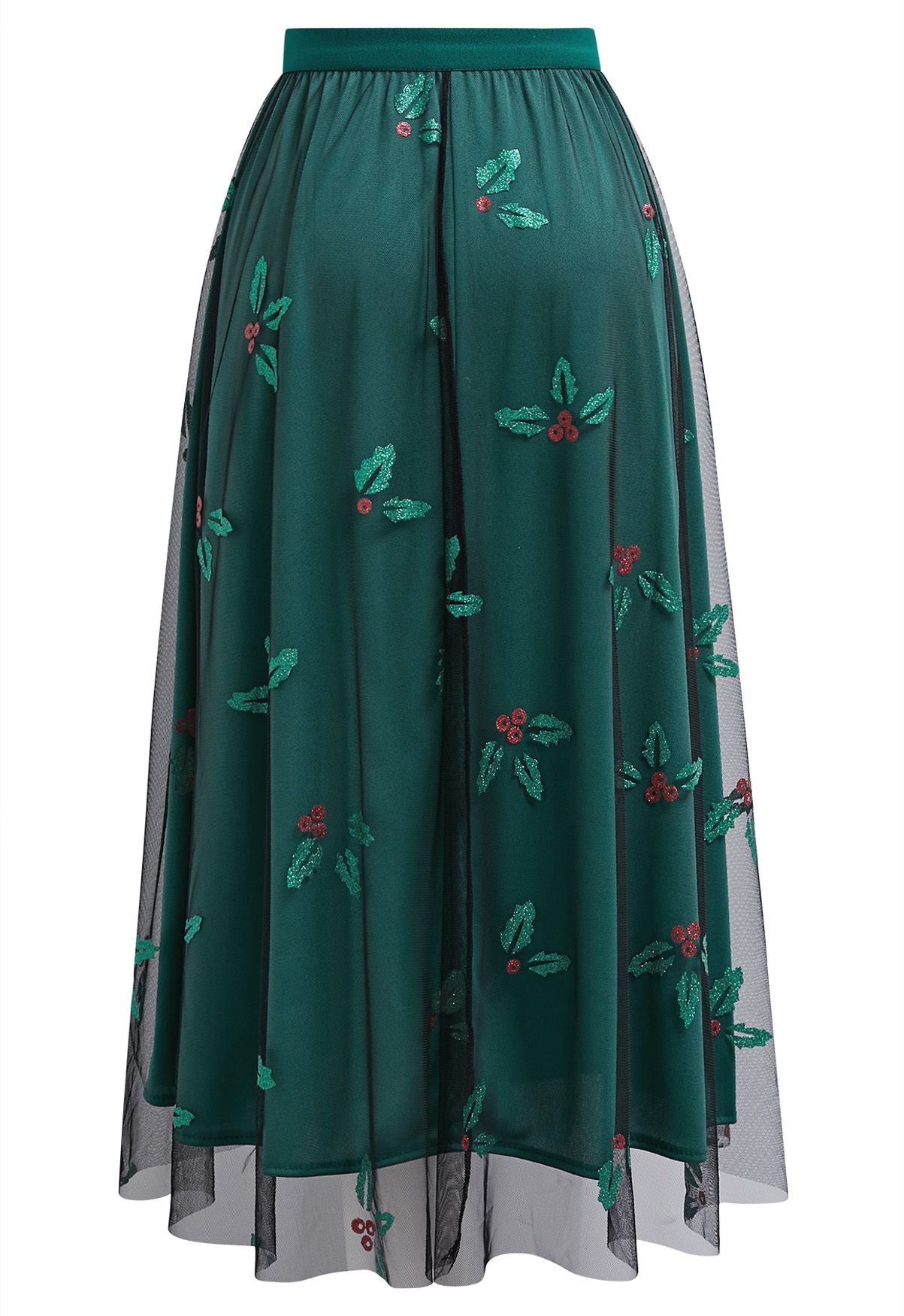 Jupe mi-longue en tulle Joyful Holly en vert foncé