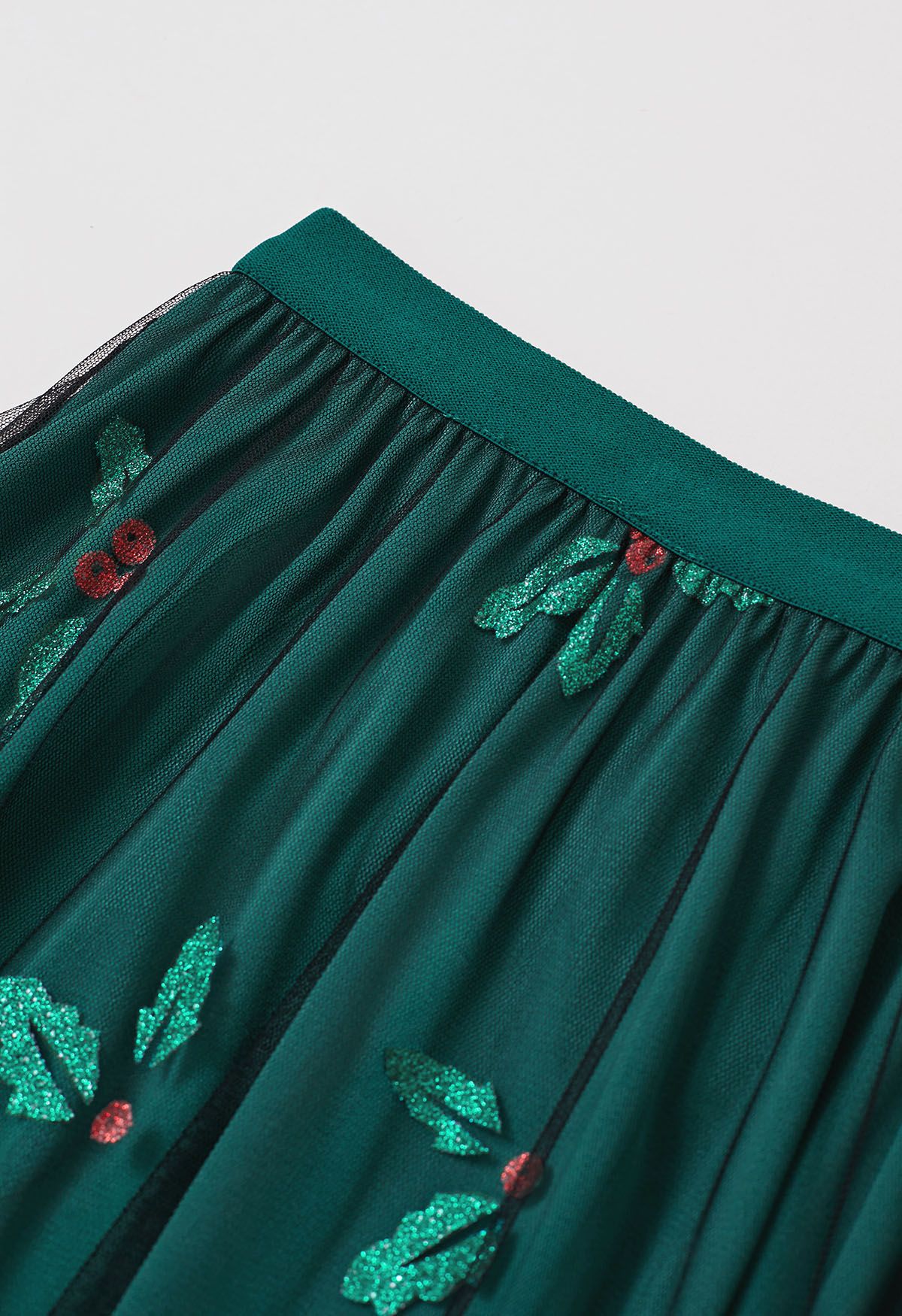 Jupe mi-longue en tulle Joyful Holly en vert foncé