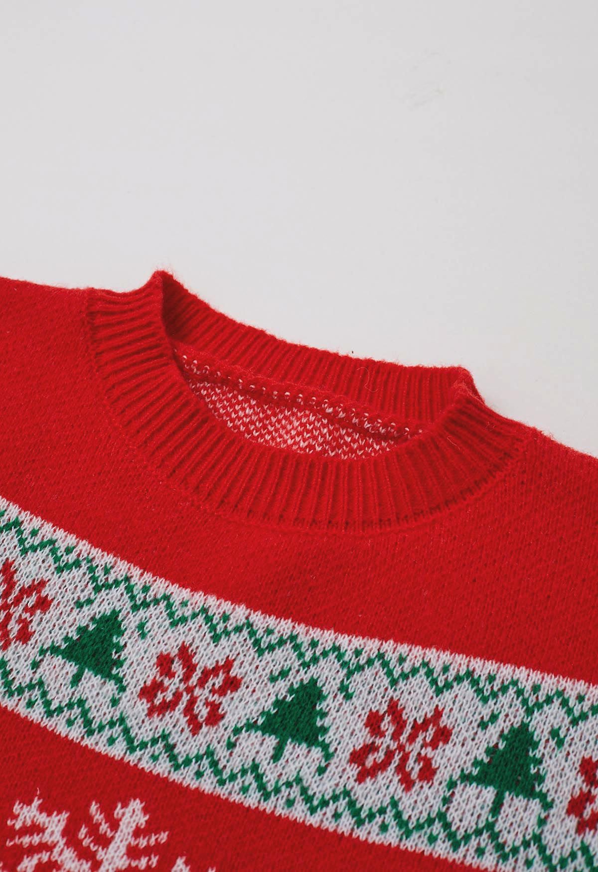 Pull en tricot côtelé surdimensionné avec éléments de Noël