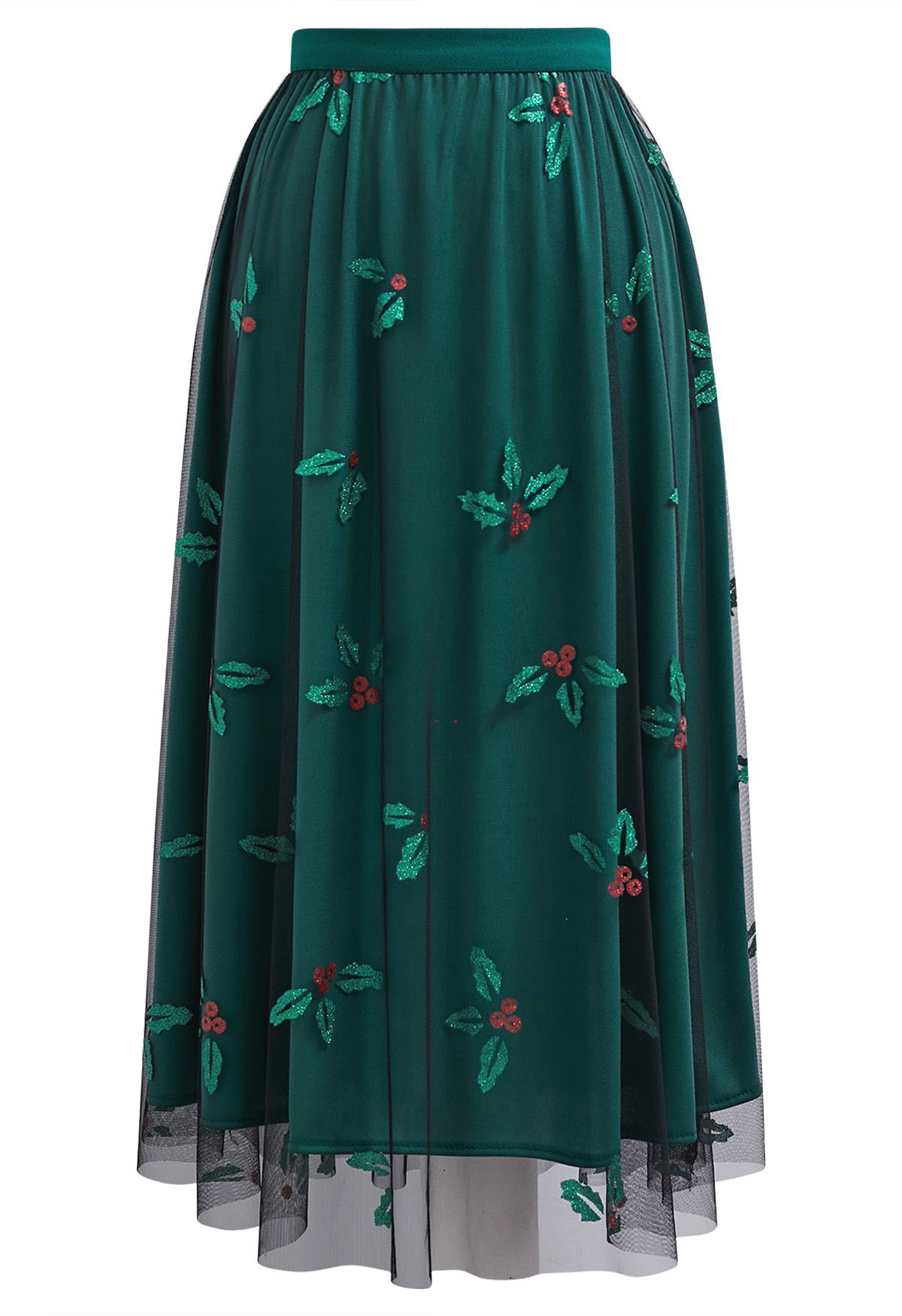 Jupe mi-longue en tulle Joyful Holly en vert foncé