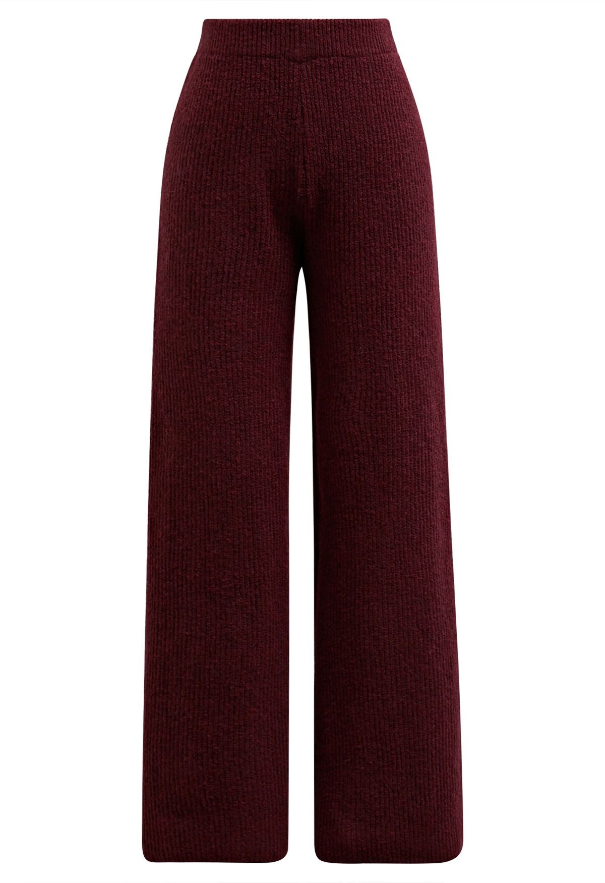 Ensemble pull et pantalon à demi-zip à rayures bordeaux