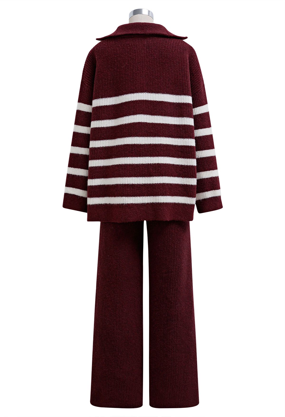 Ensemble pull et pantalon à demi-zip à rayures bordeaux