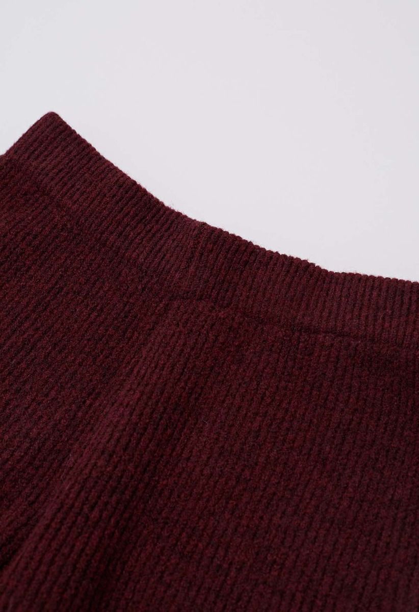 Ensemble pull et pantalon à demi-zip à rayures bordeaux