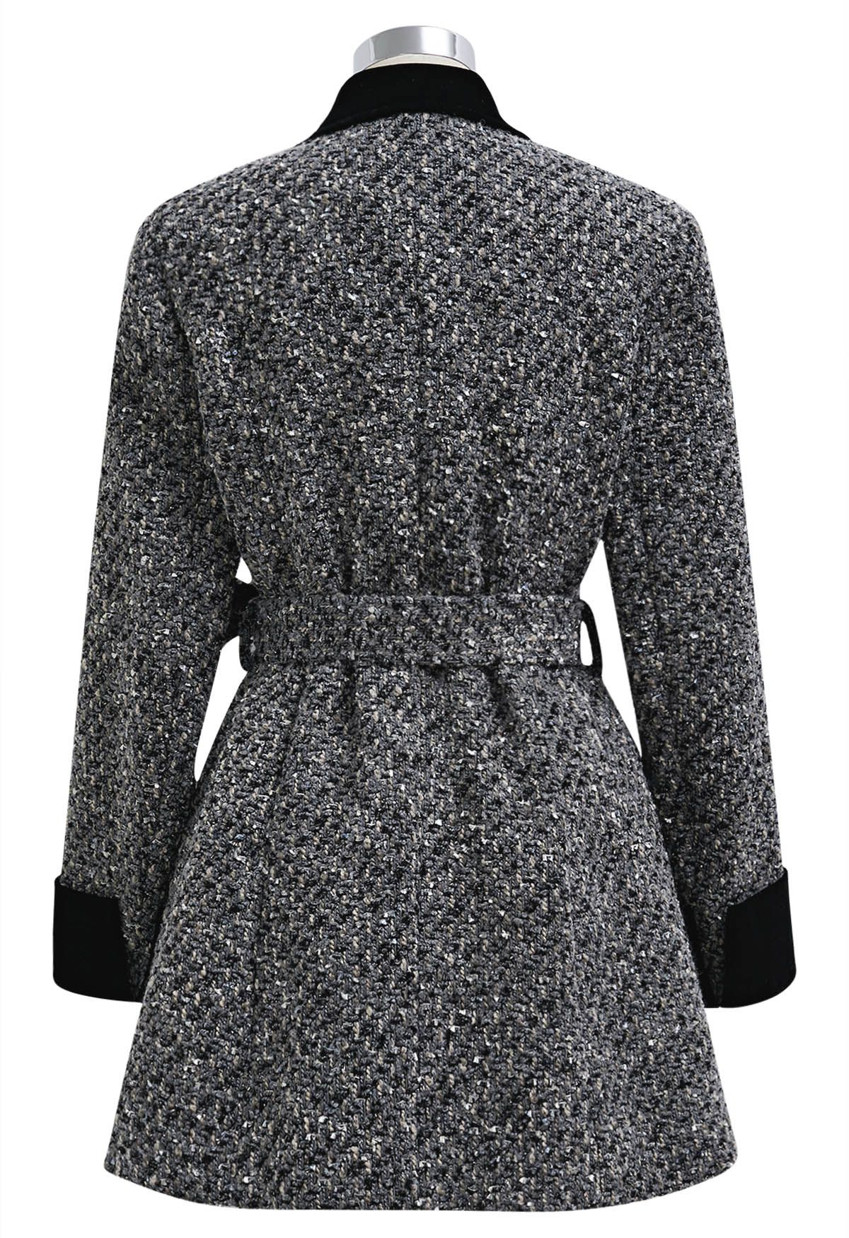 Robe blazer boutonnée en tweed à paillettes et velours gris