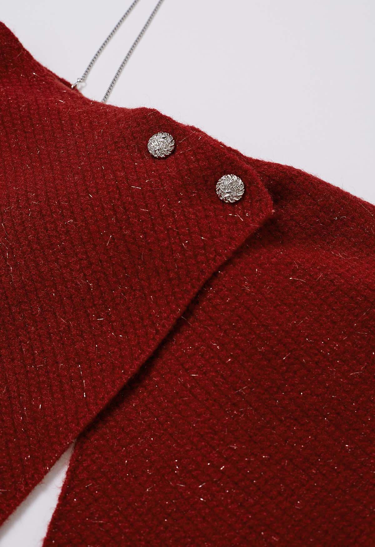 Robe pull en tricot métallisé 2 pièces avec nœud papillon en rouge