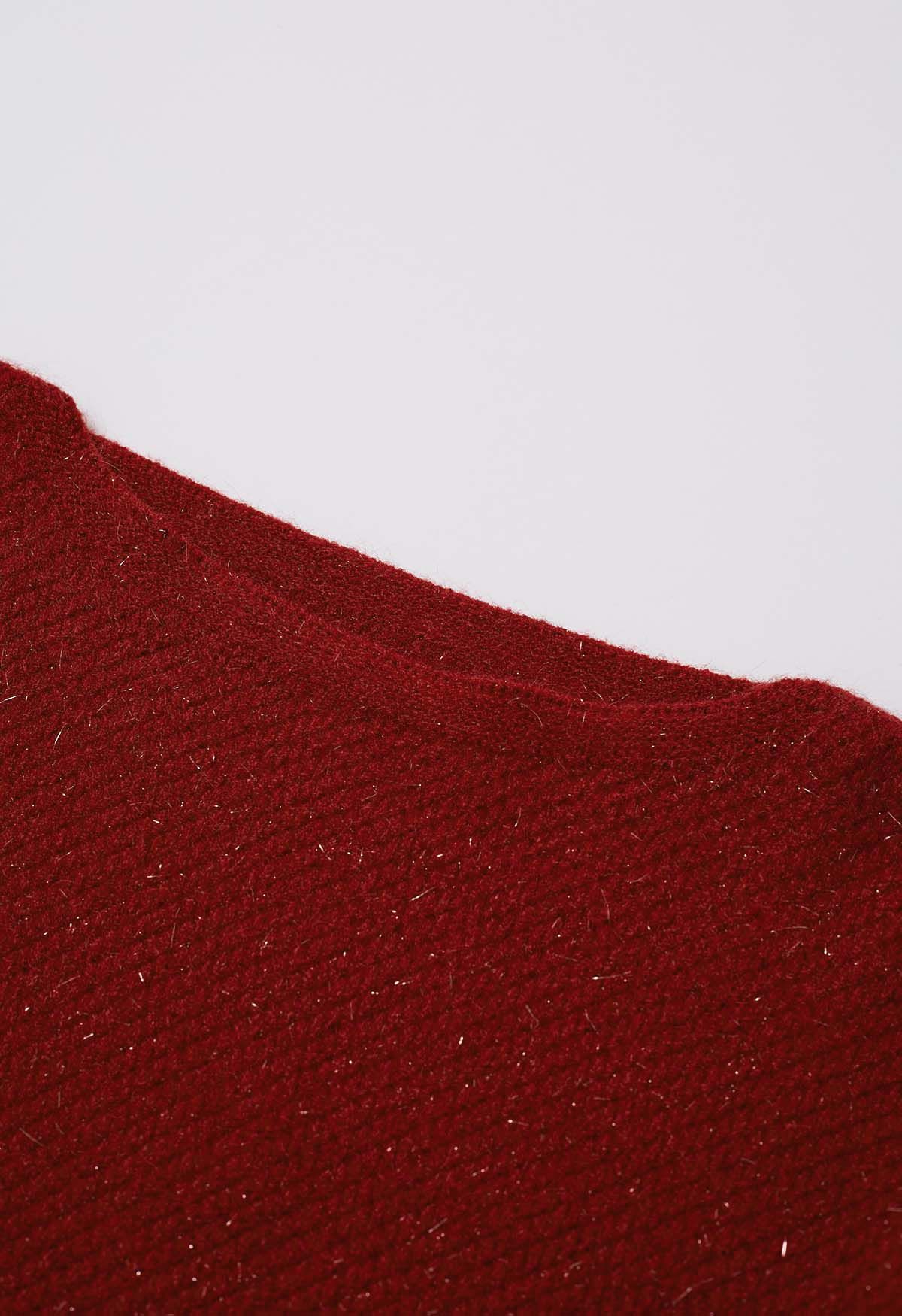 Robe pull en tricot métallisé 2 pièces avec nœud papillon en rouge