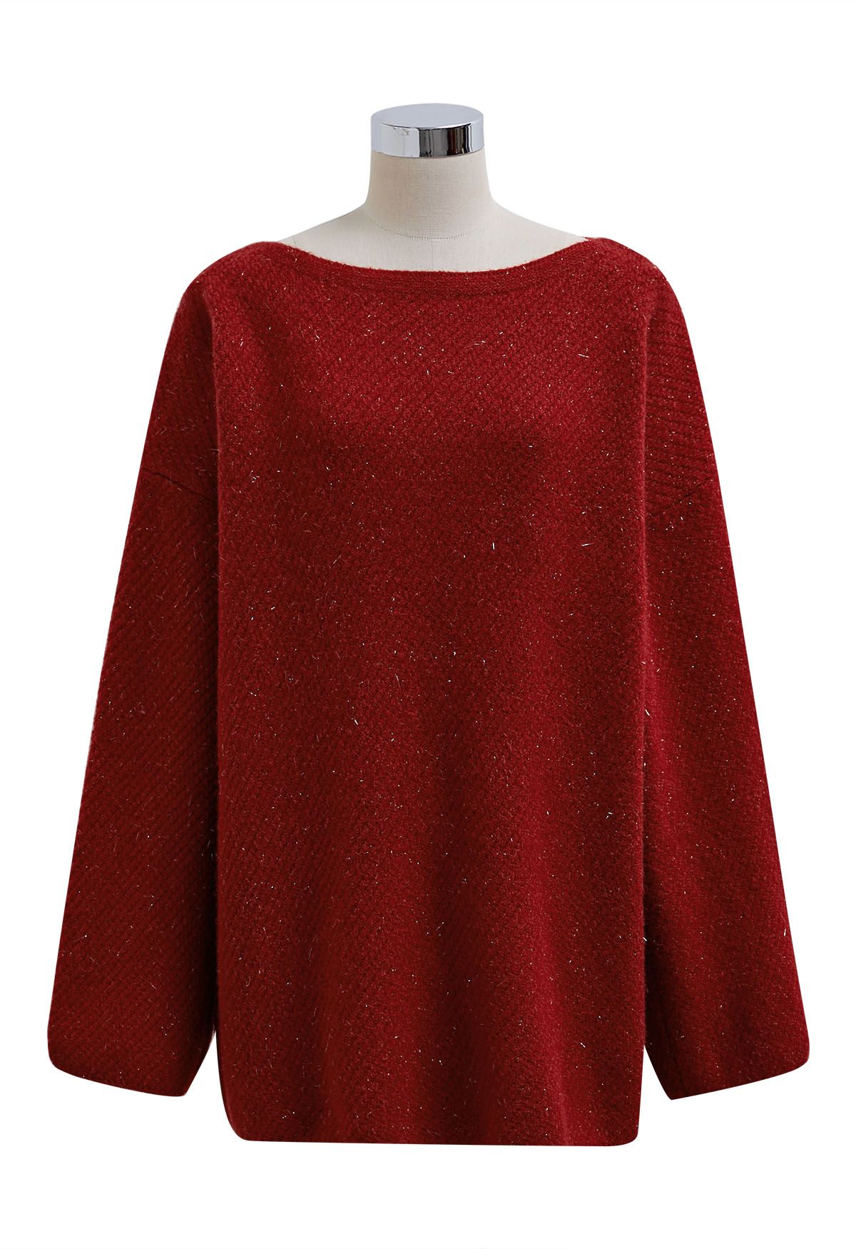 Robe pull en tricot métallisé 2 pièces avec nœud papillon en rouge