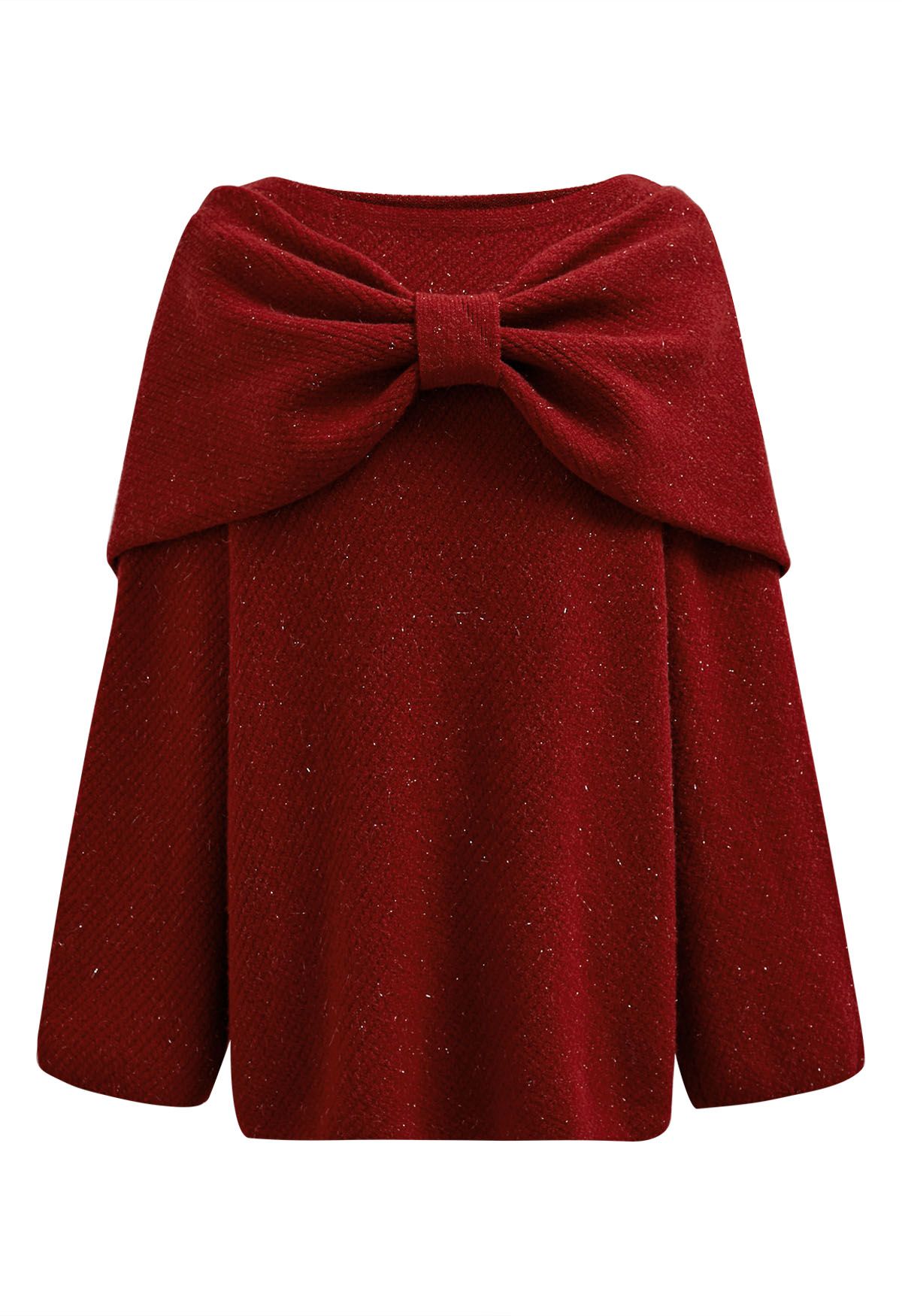 Robe pull en tricot métallisé 2 pièces avec nœud papillon en rouge