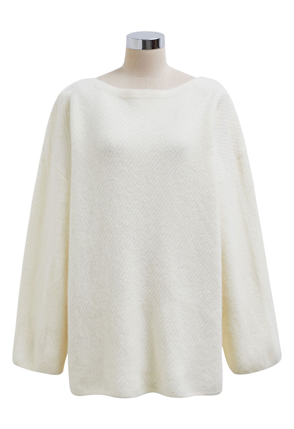 Robe pull en tricot métallisé 2 pièces avec nœud papillon en crème