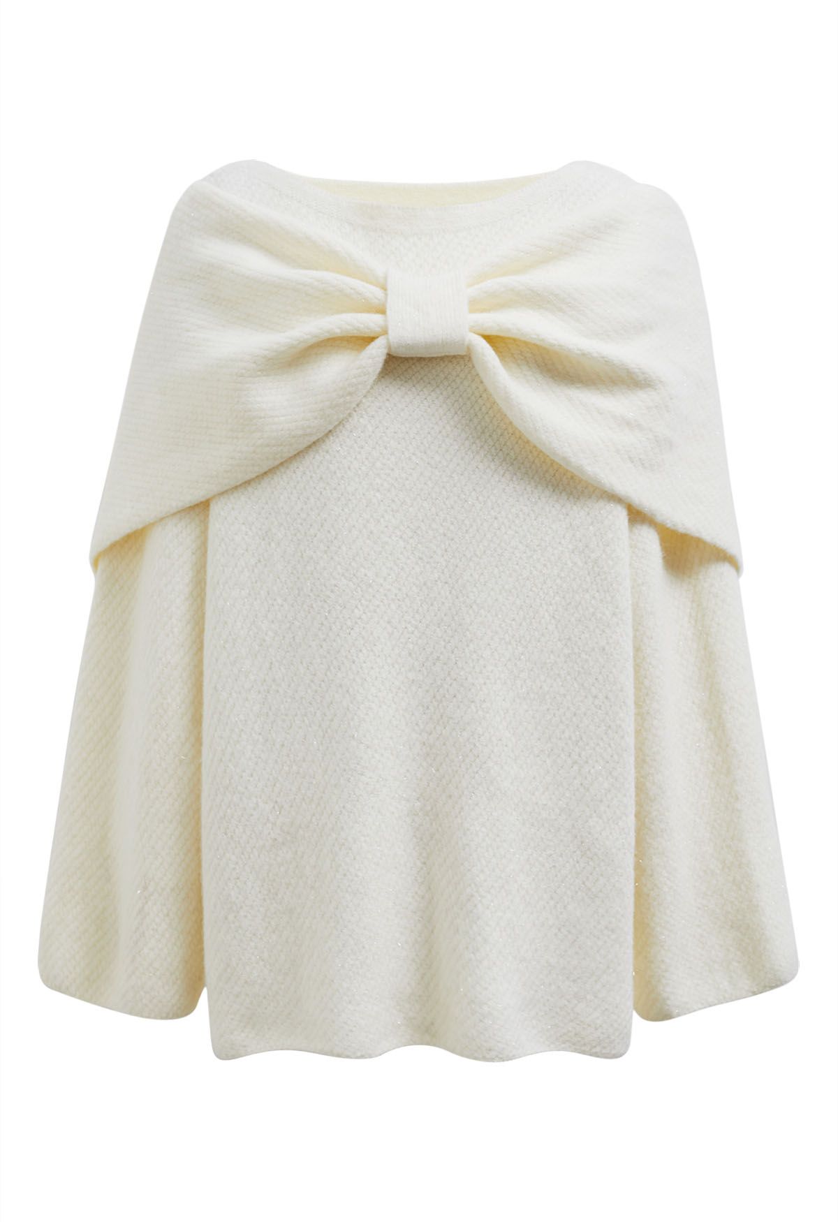 Robe pull en tricot métallisé 2 pièces avec nœud papillon en crème