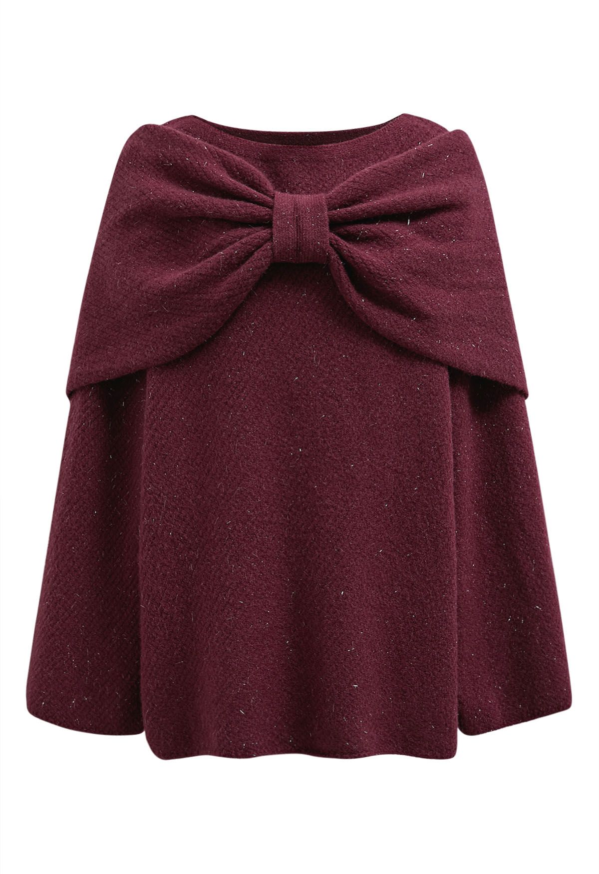 Robe pull en tricot métallisé 2 pièces avec nœud papillon en prune