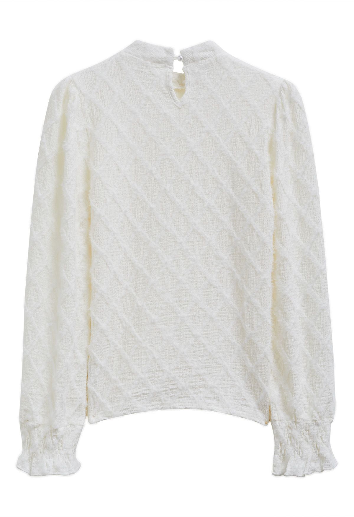 Fuzzy Grid Mock Neck Top