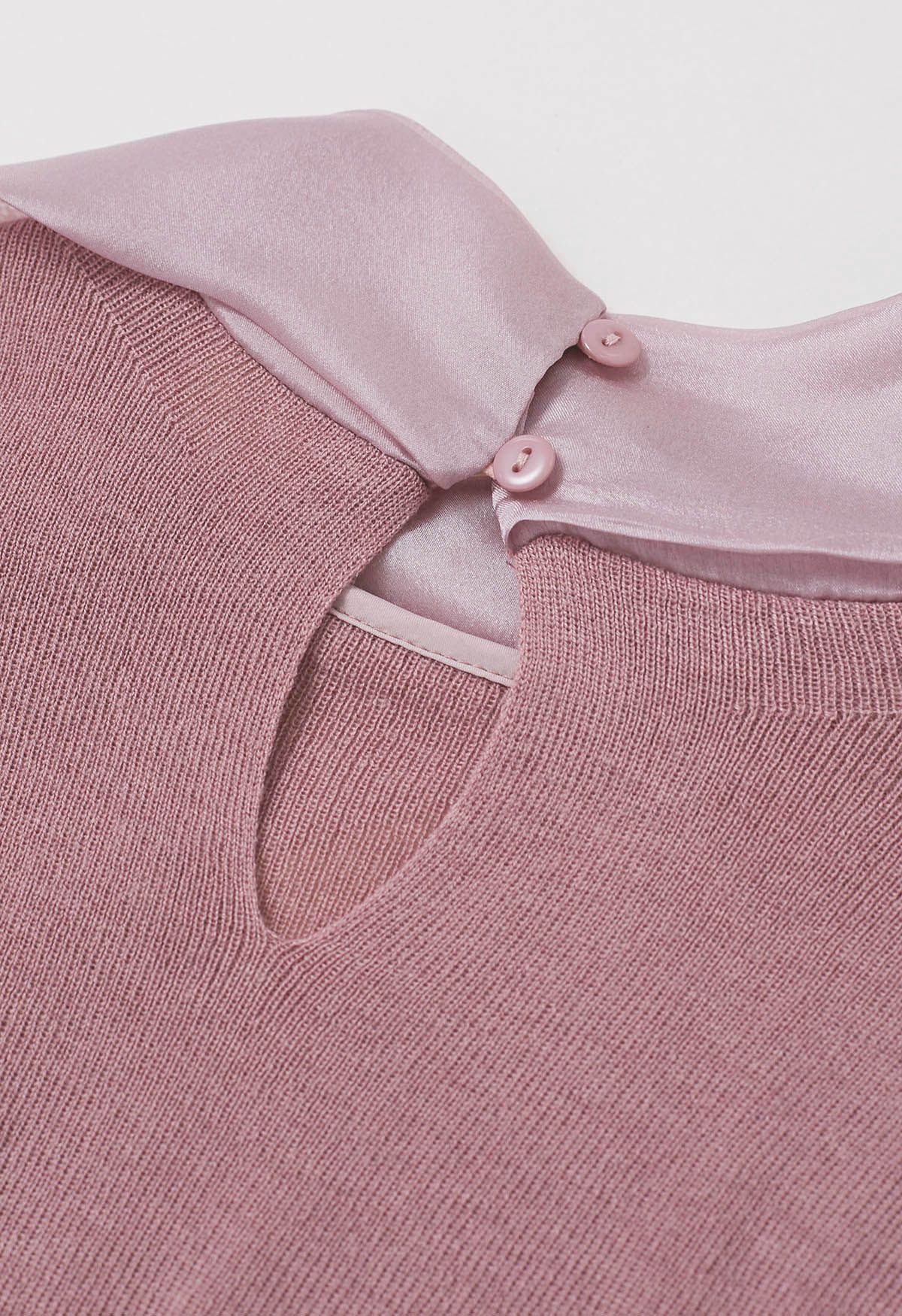 Organza Bowknot Neckline Knit Top in Dusty Pink