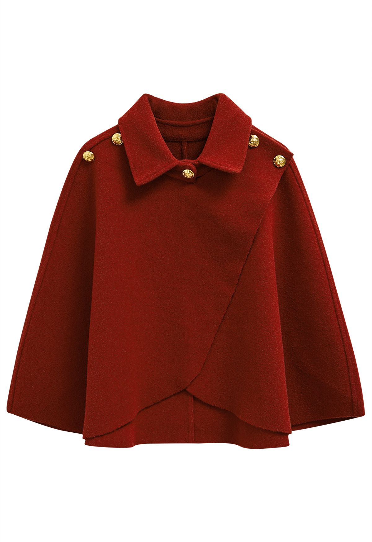 Golden Button Wrapped Knit Cape in Red