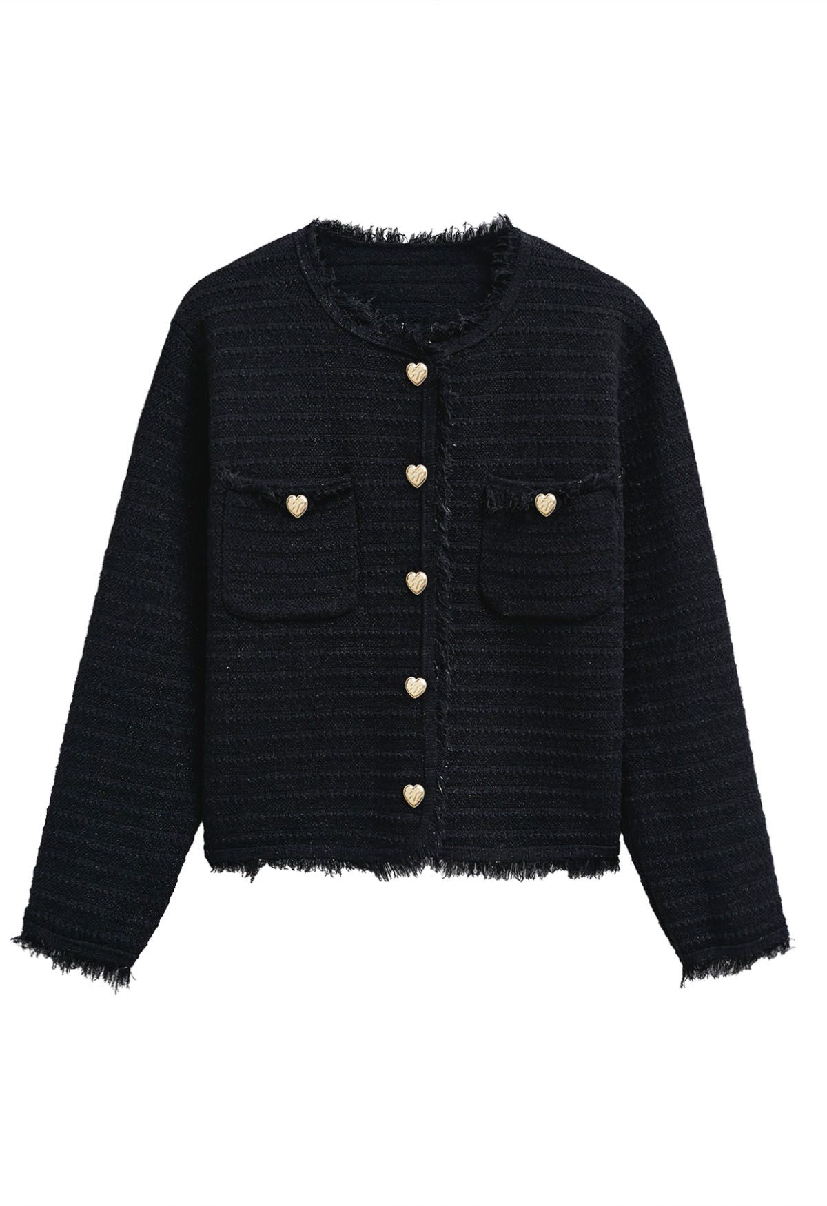 Cardigan en tricot métallisé à bordures à pompons en noir