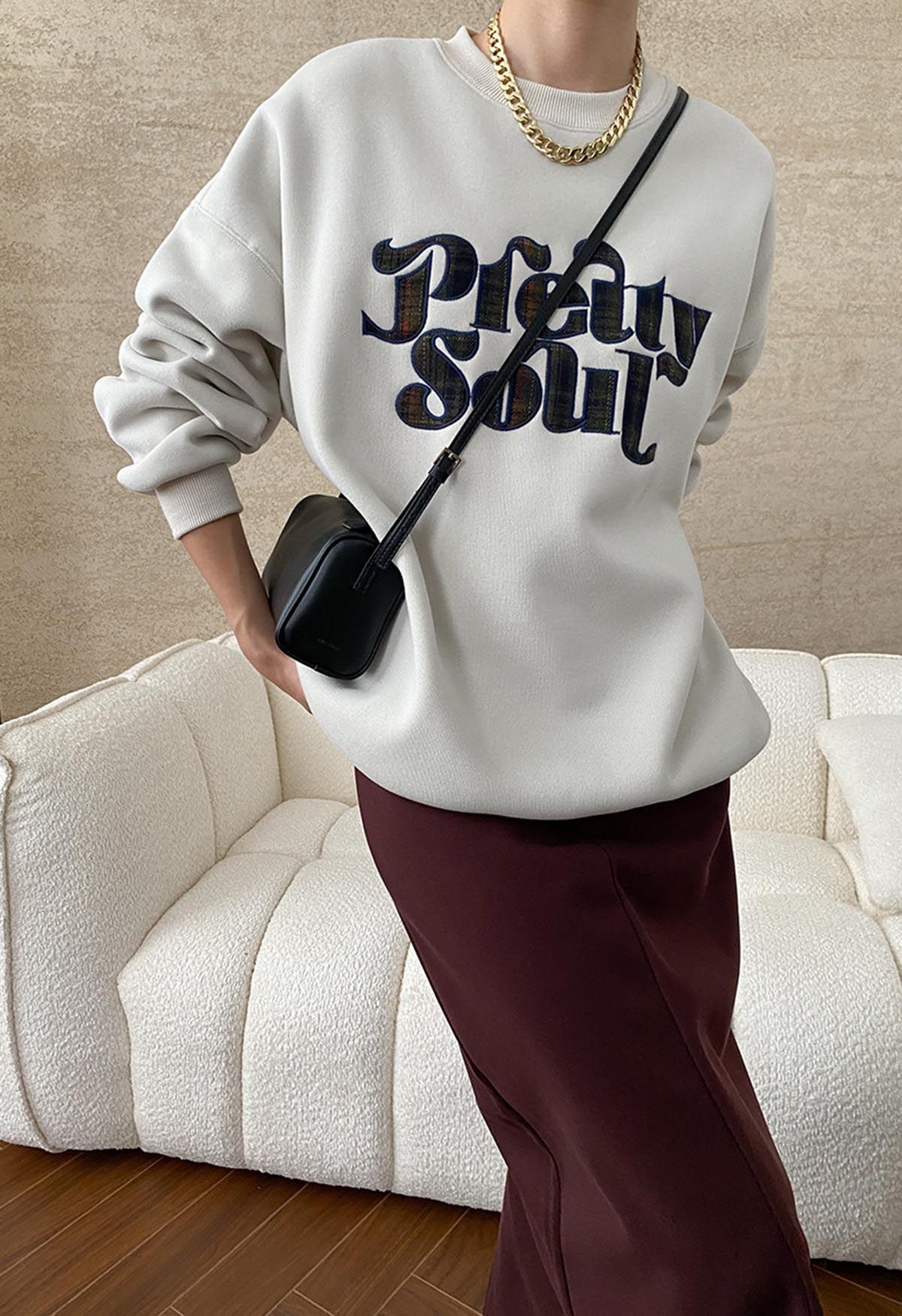 Sweat-shirt oversize doublé en polaire Pretty Soul en ivoire