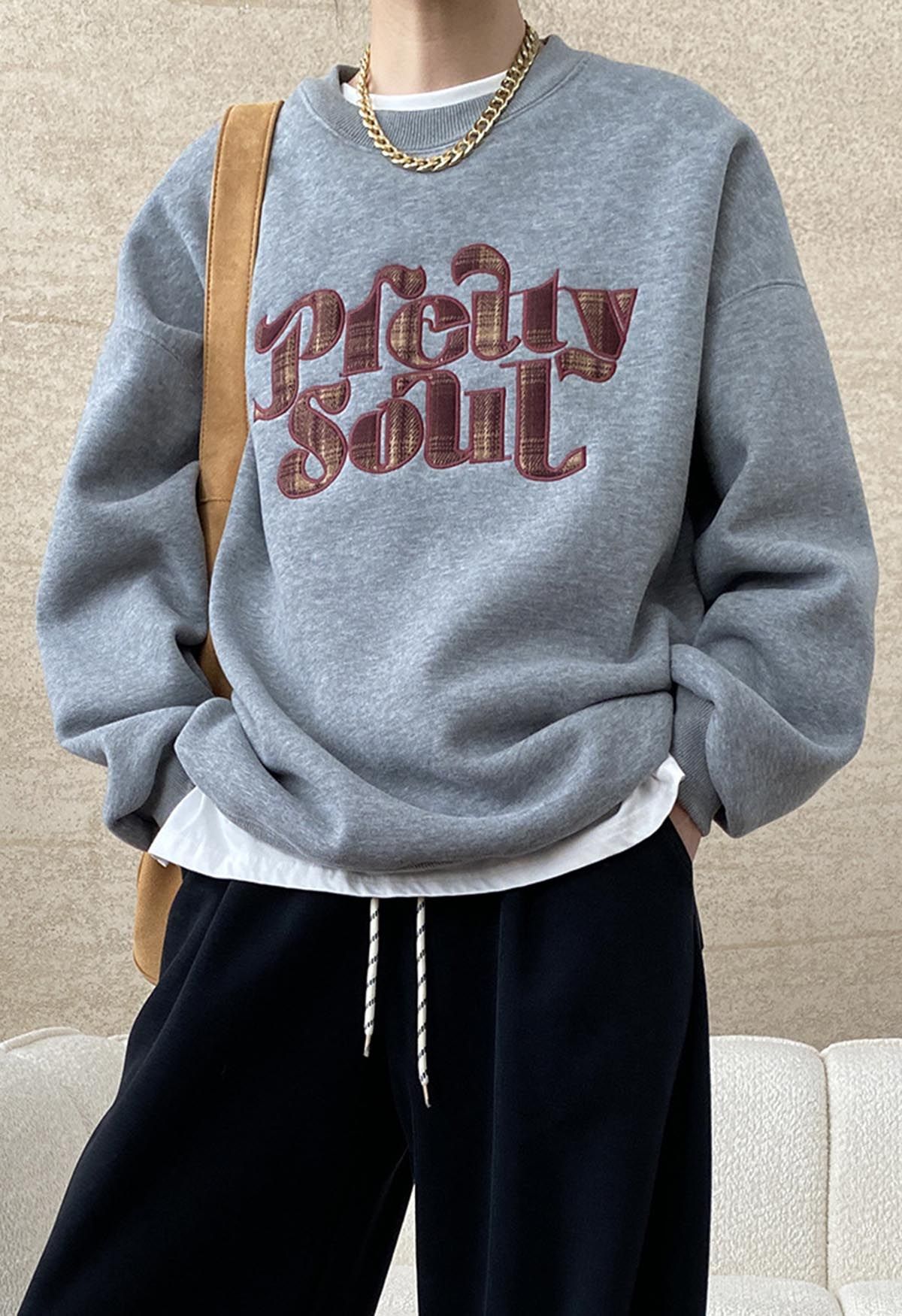 Sweat-shirt oversize doublé en polaire Pretty Soul en gris