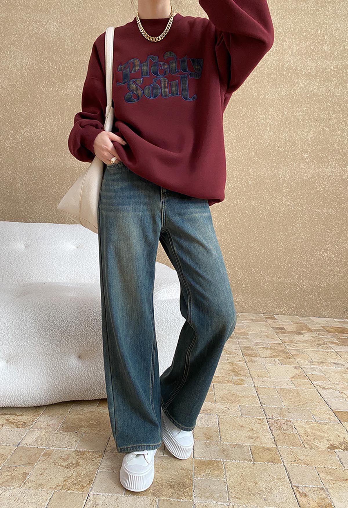 Sweat-shirt oversize doublé polaire Pretty Soul en bordeaux