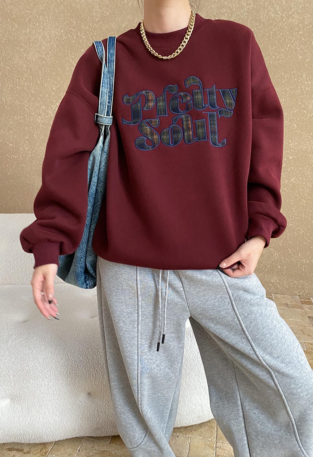 Sweat-shirt oversize doublé polaire Pretty Soul en bordeaux