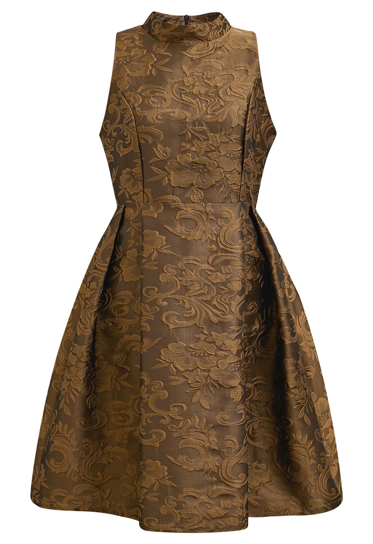 Magnifique robe sans manches en jacquard fleuri en bronze