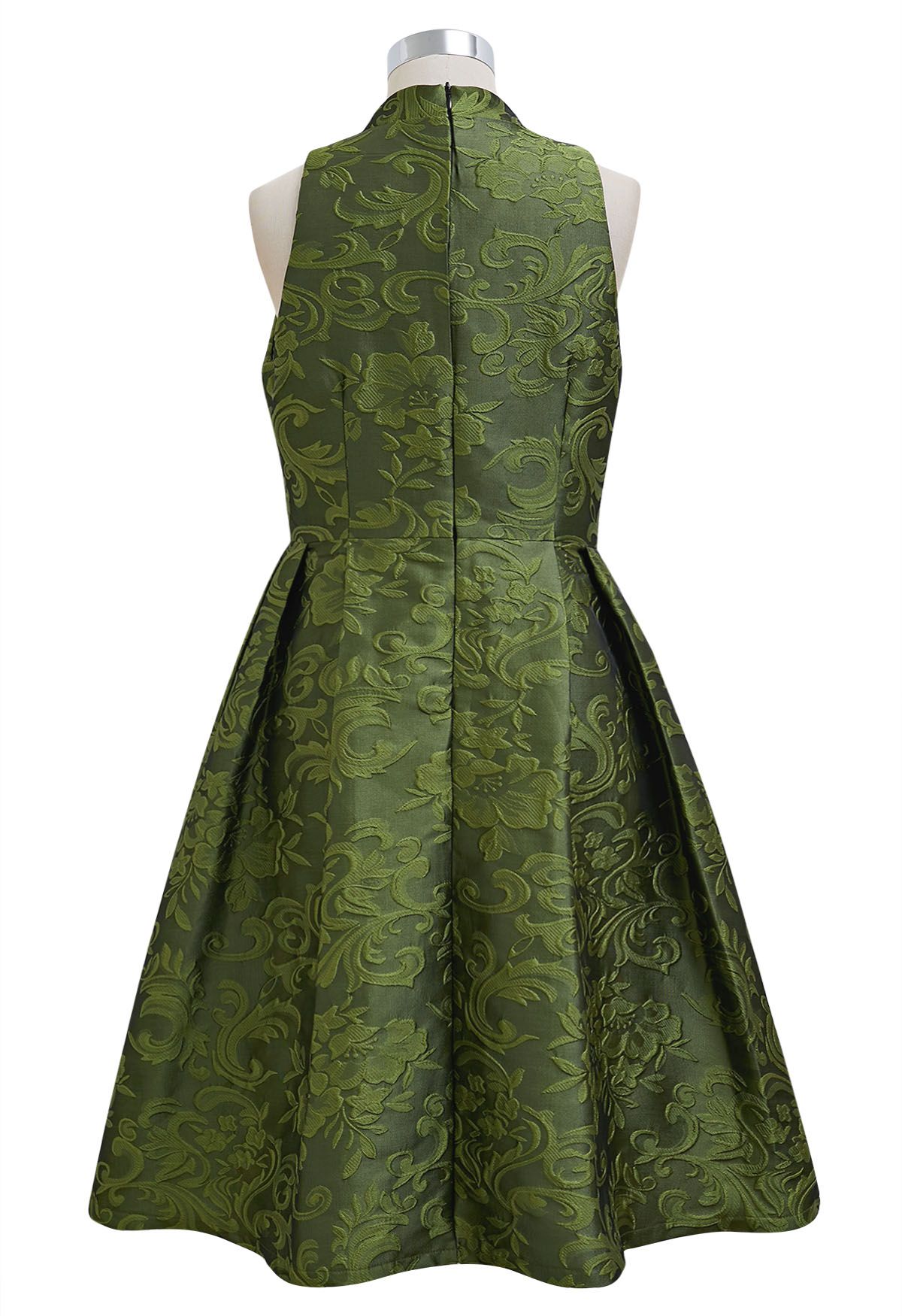 Magnifique robe sans manches en jacquard fleuri vert