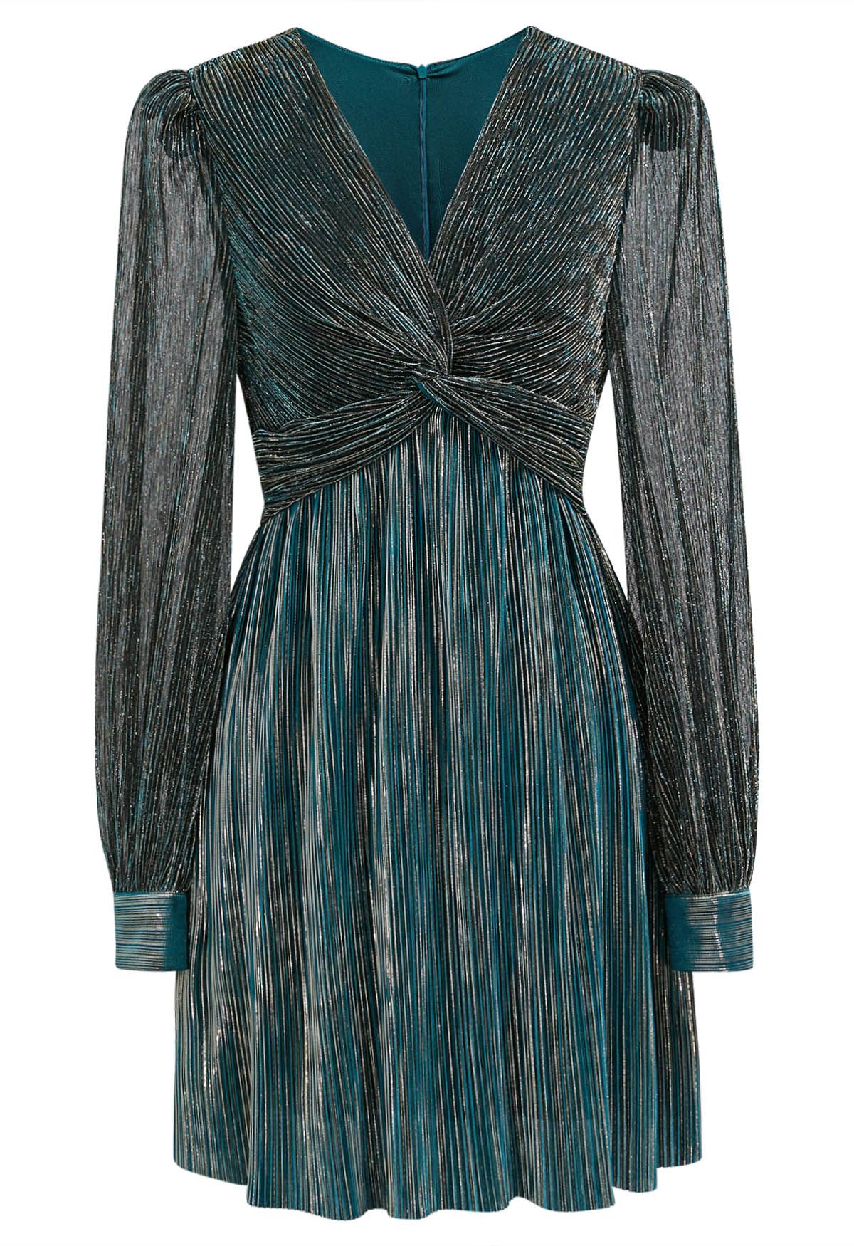 Robe de cocktail métallisée glamour en bleu sarcelle