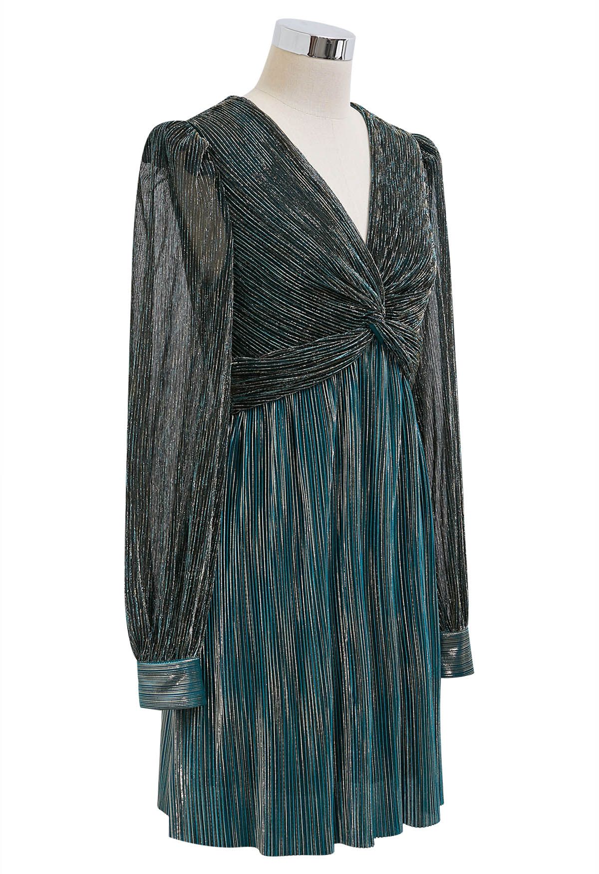 Robe de cocktail métallisée glamour en bleu sarcelle