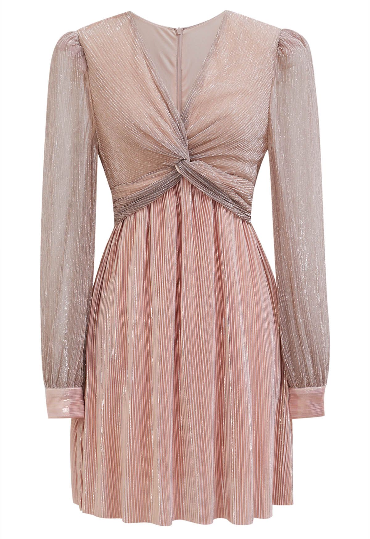 Robe de cocktail métallisée glamour Twist en rose poudré