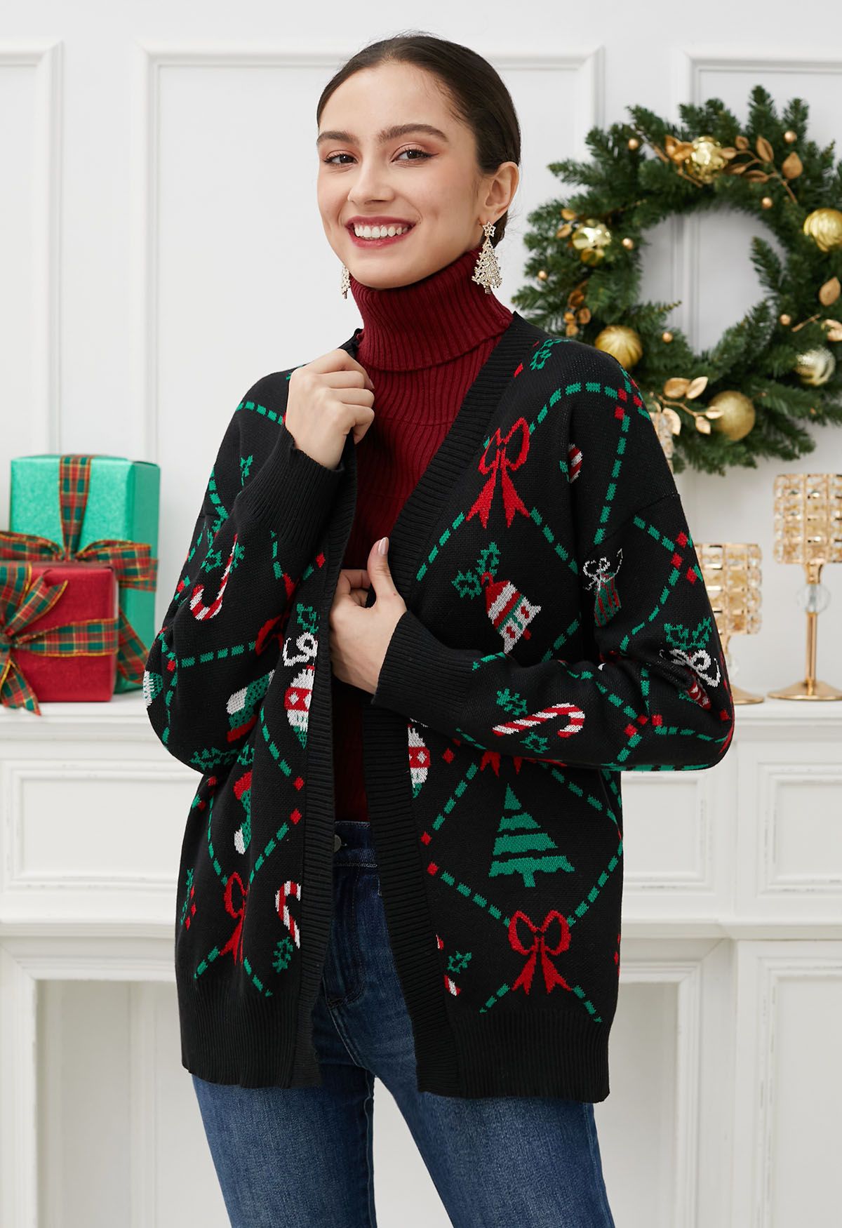 Cardigan en tricot avec éléments de Noël joyeux