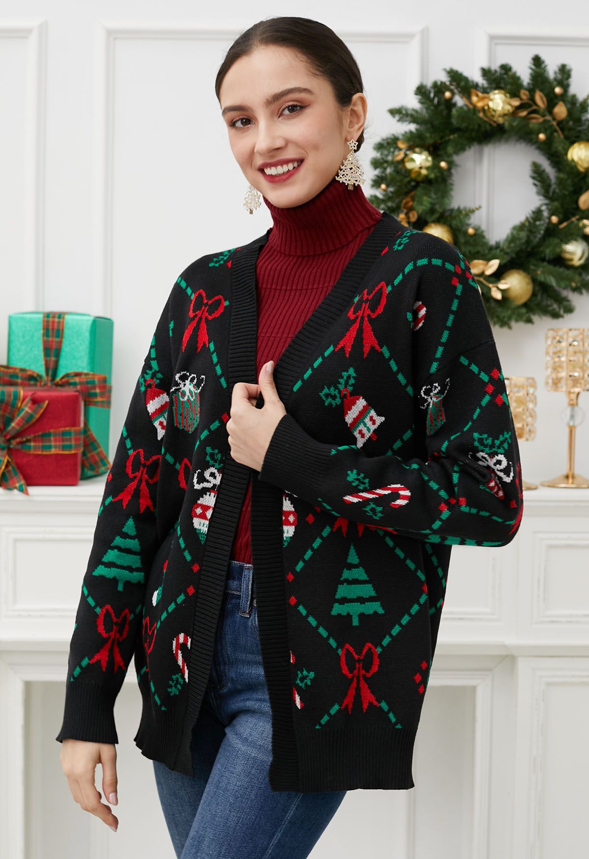 Cardigan en tricot avec éléments de Noël joyeux