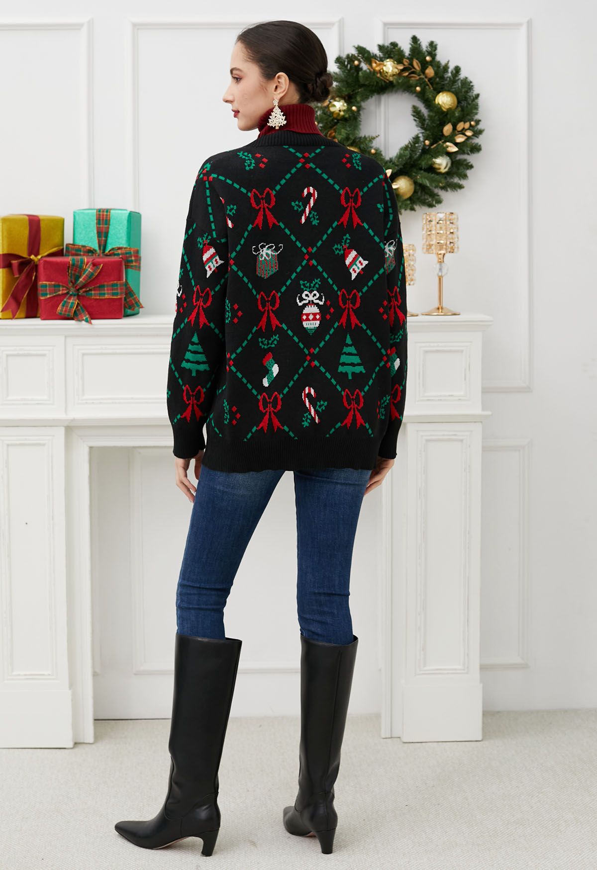 Cardigan en tricot avec éléments de Noël joyeux