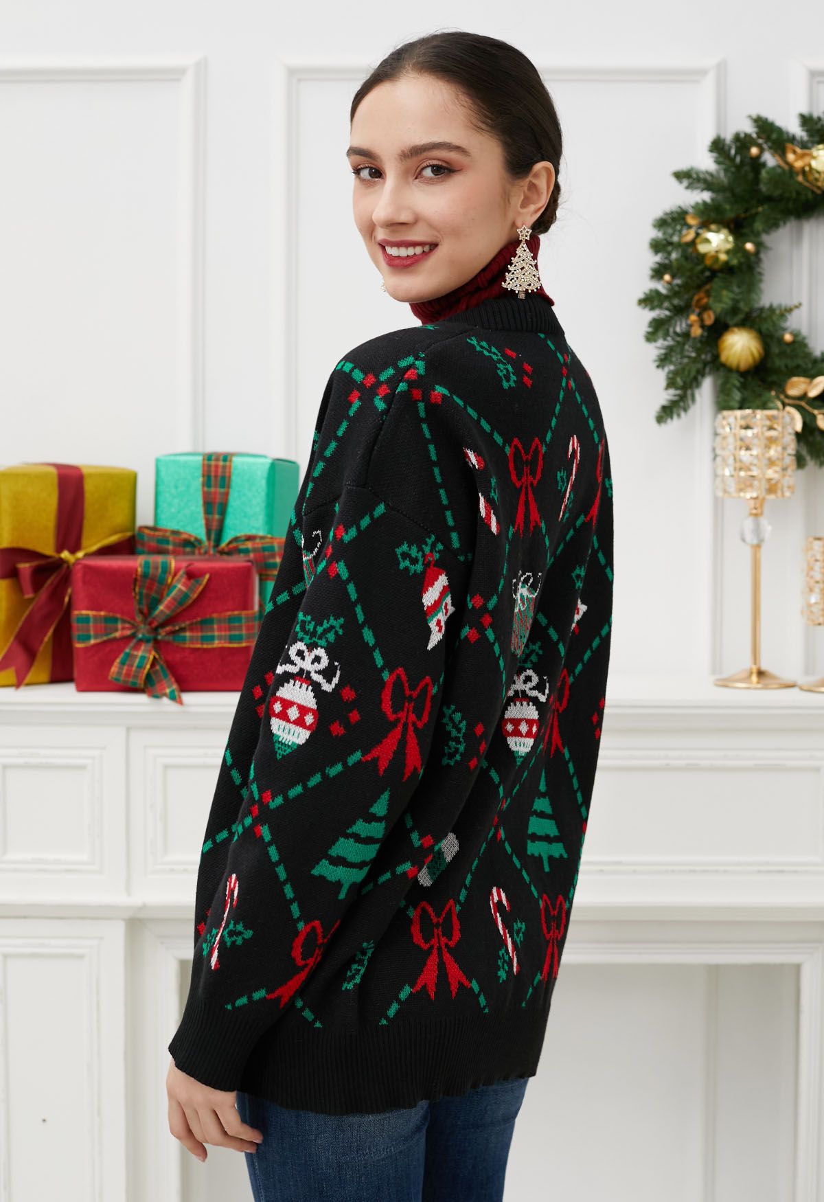 Cardigan en tricot avec éléments de Noël joyeux