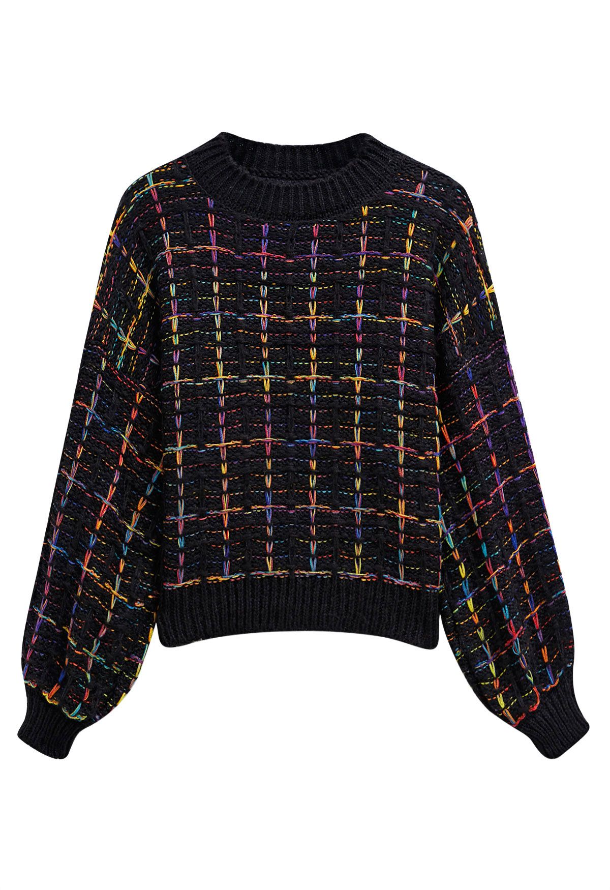 Pull en maille quadrillée aux accents de couleur en noir