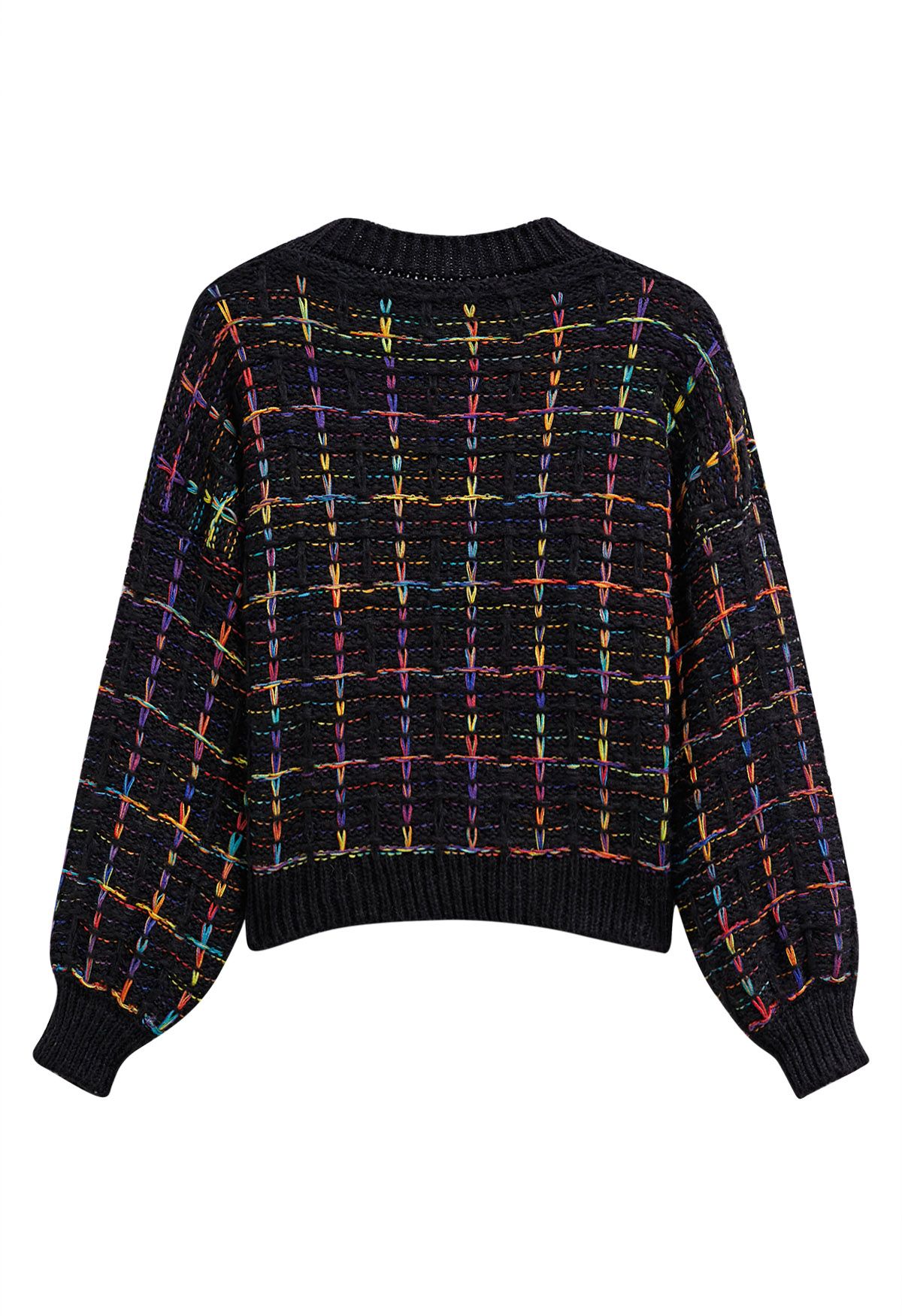 Pull en maille quadrillée aux accents de couleur en noir