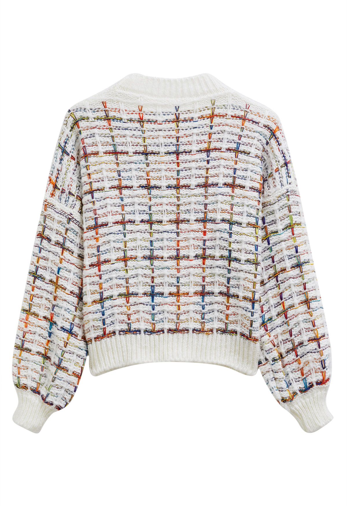 Pull en maille quadrillée aux accents de couleur en blanc