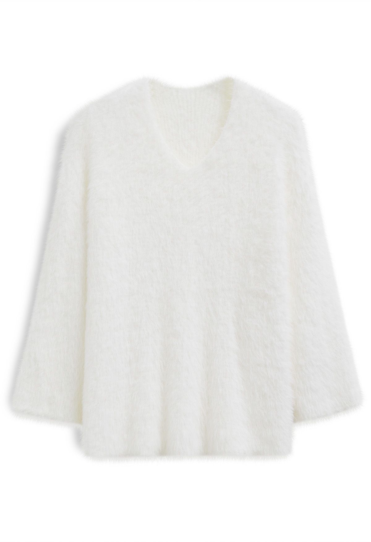 Pull en tricot moelleux à col en V en blanc