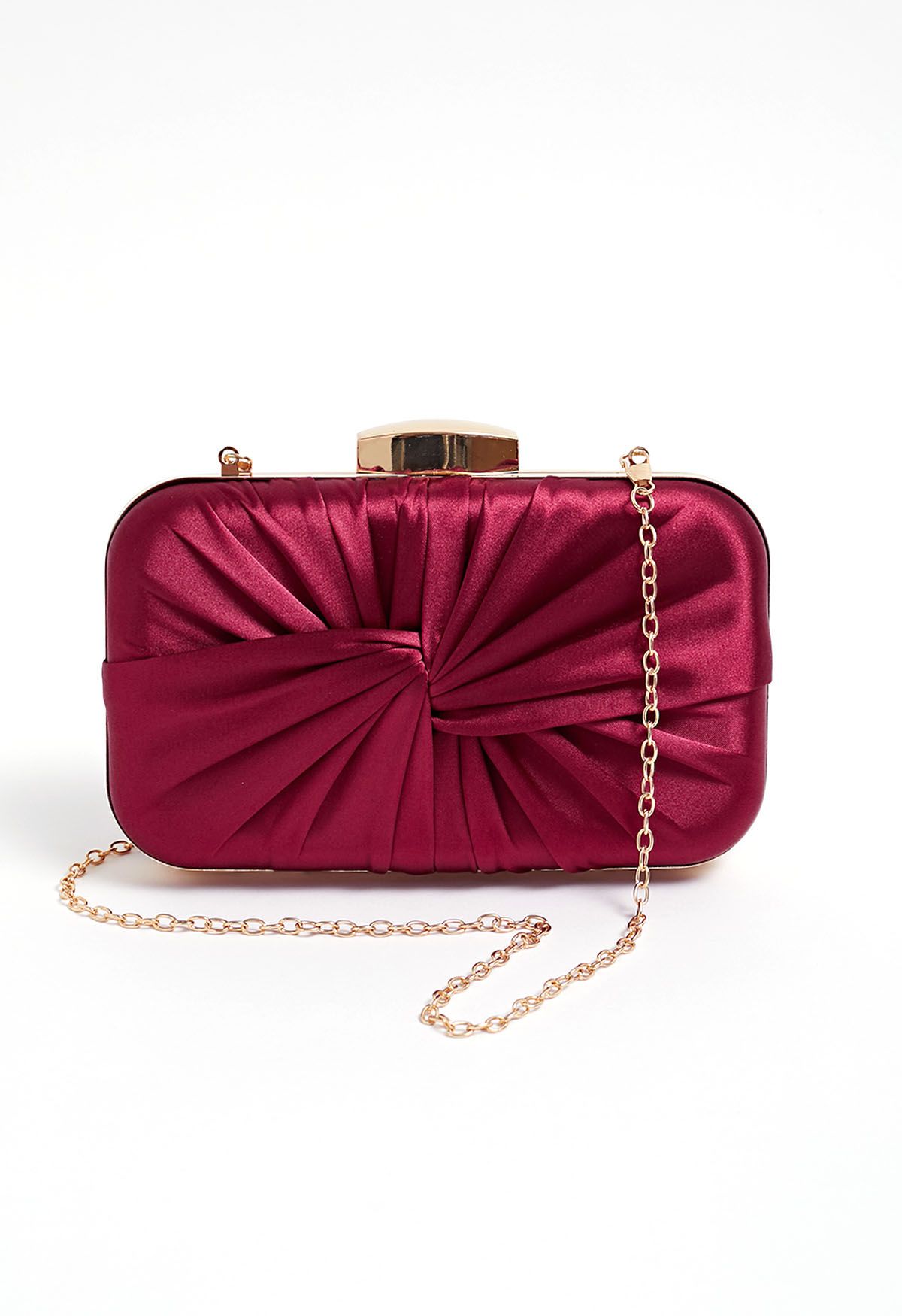 Pochette en satin noué et froncé en bordeaux