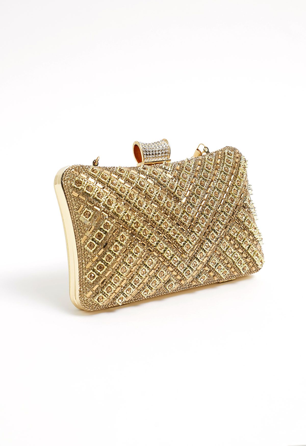 Pochette fantaisie avec superposition de strass en champagne