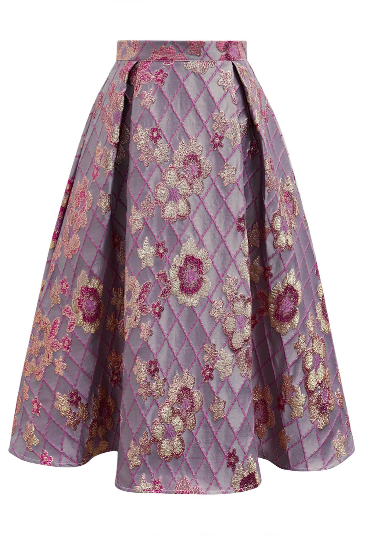 Jupe mi-longue en jacquard à motif floral tombant en lilas